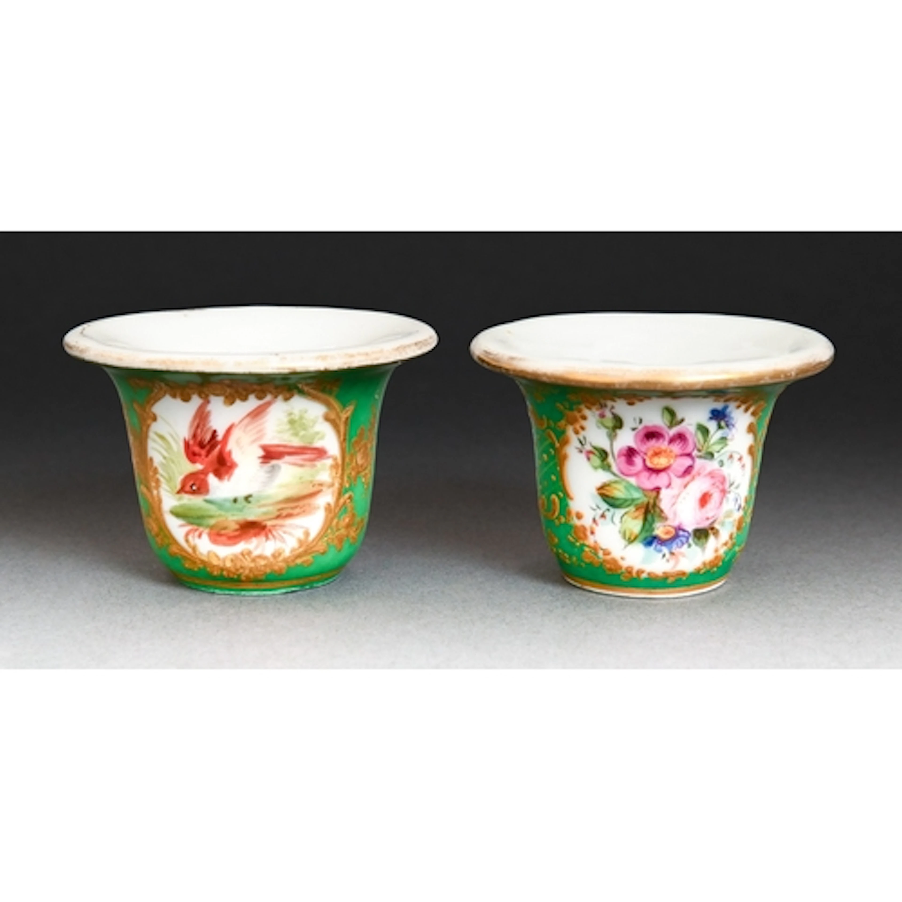 Two Paris porcelain mortars, for cosmetics, c1835, with dish...
