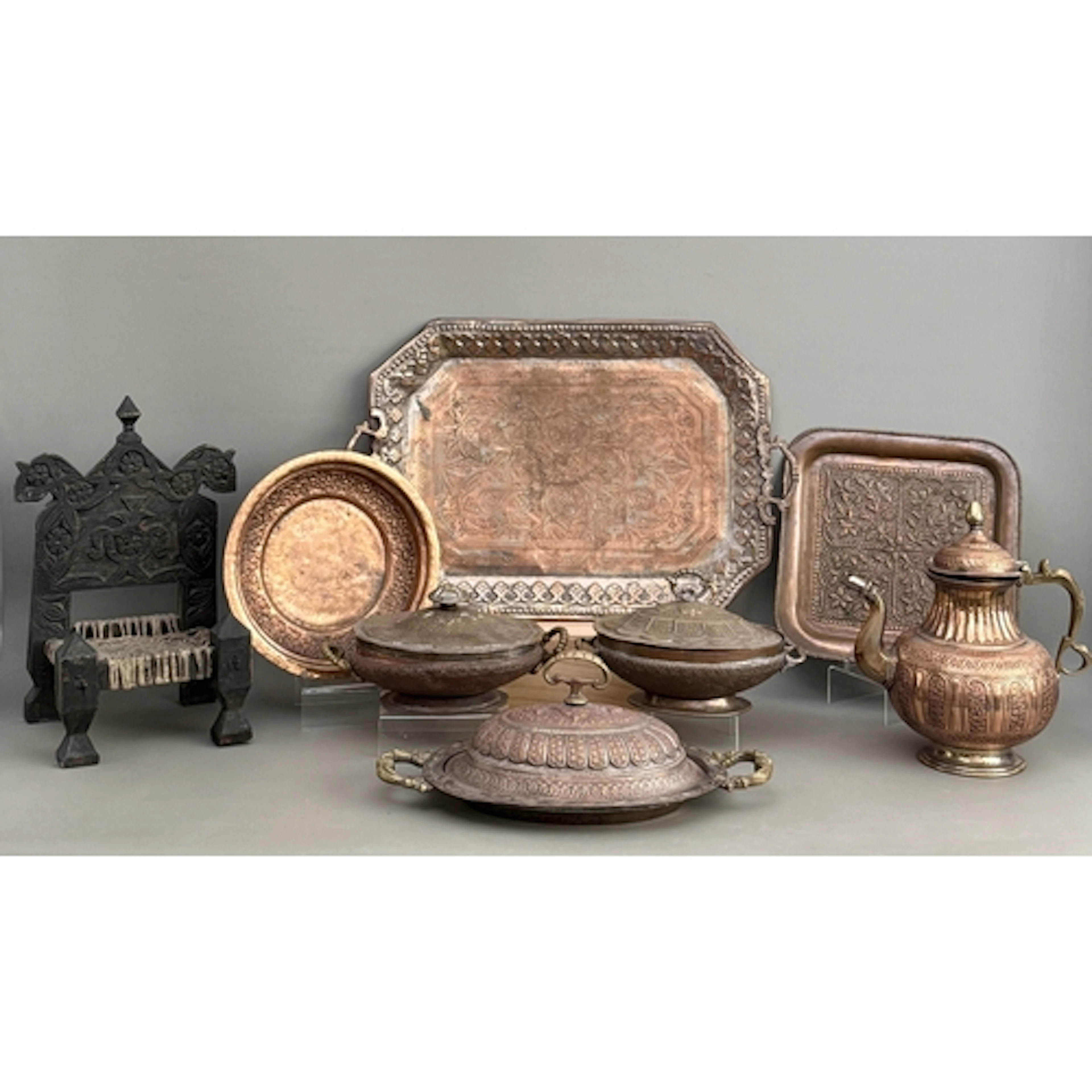 A mixed lot of mainly middle Eastern or Kashmiri copper and ...