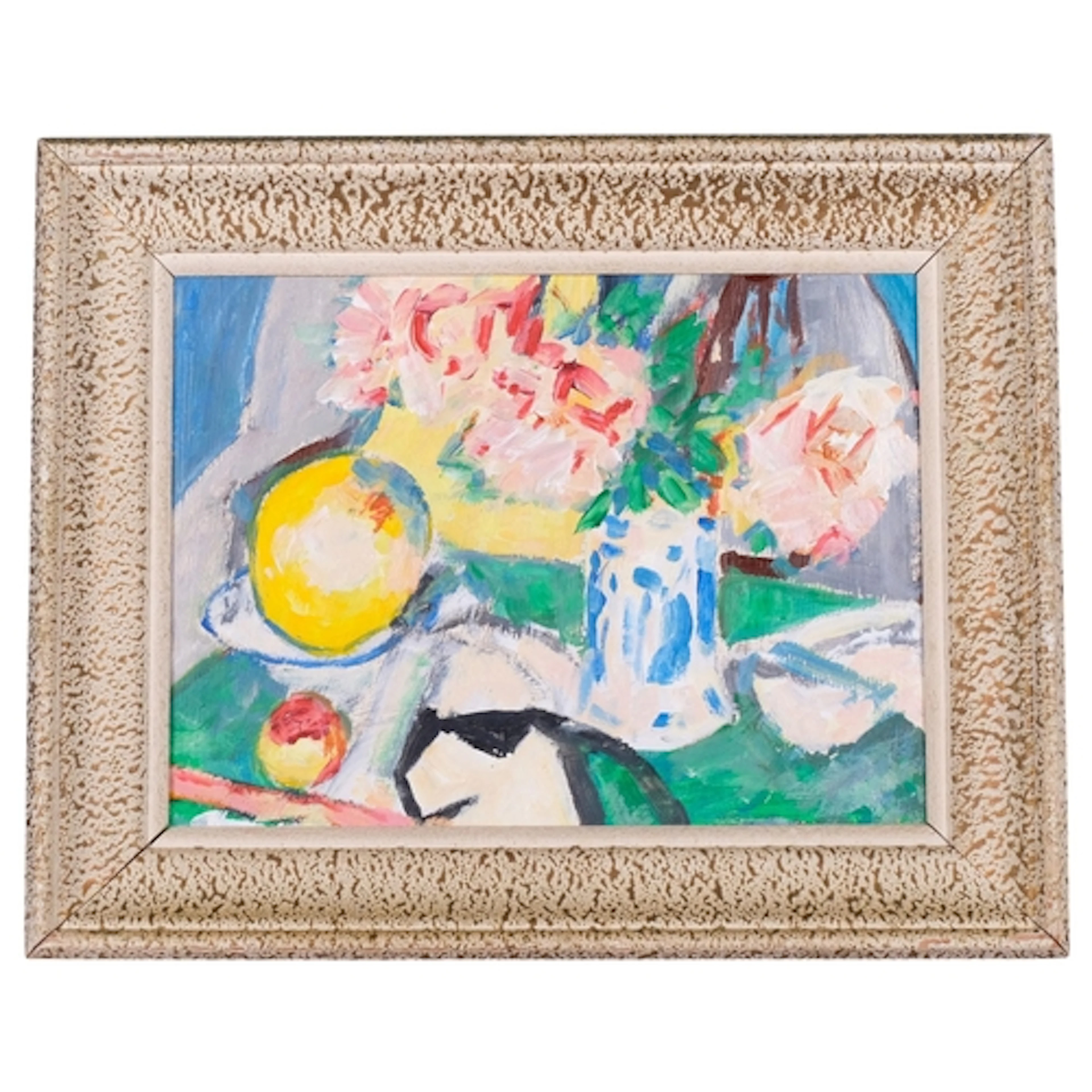 Contemporary abstract still life, oil on board, unsigned, 30...