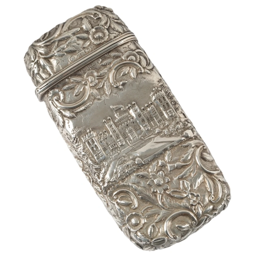 An early Victorian embossed silver castle top cigar case, by...