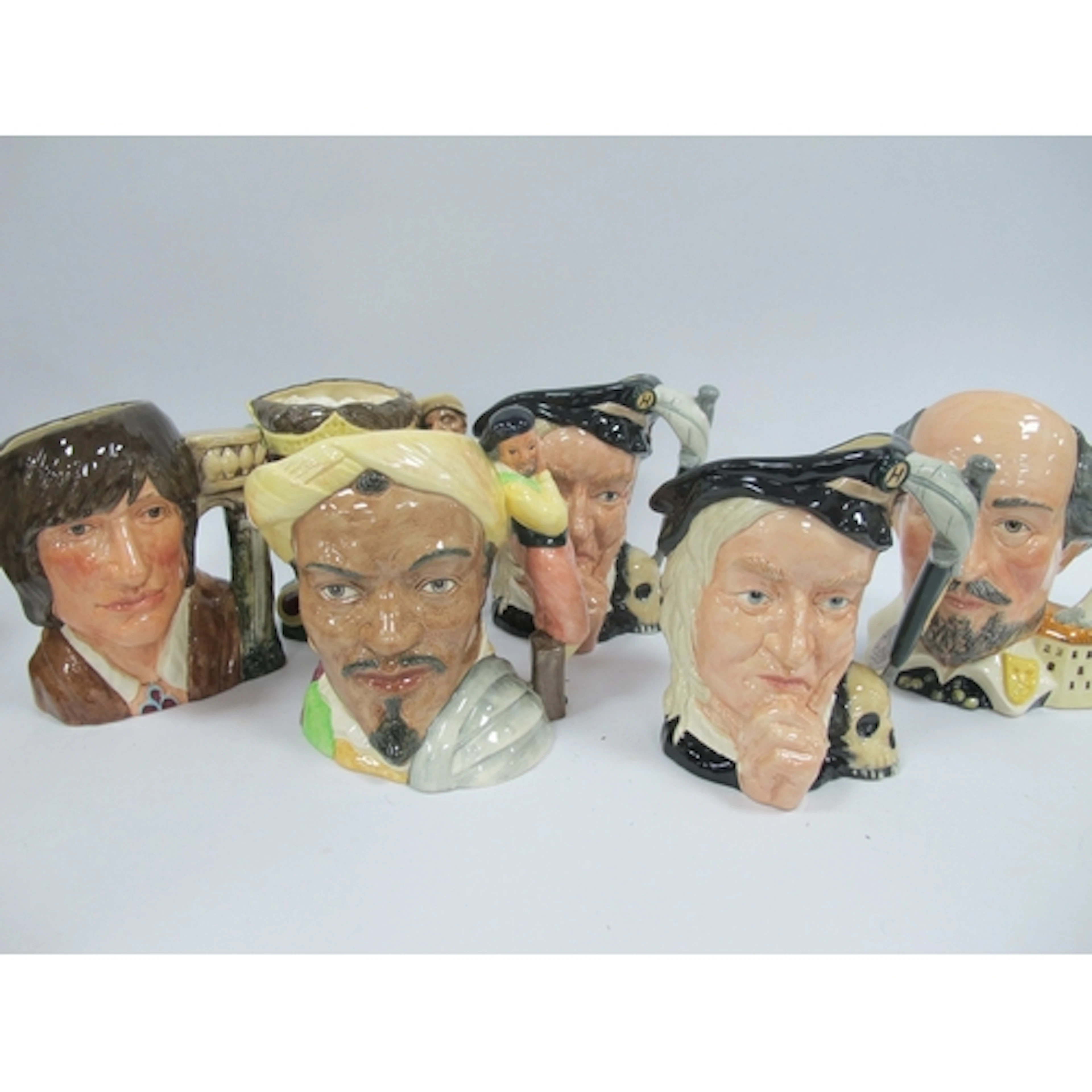 Six boxed Royal Doulton large character jugs from the "Shake...