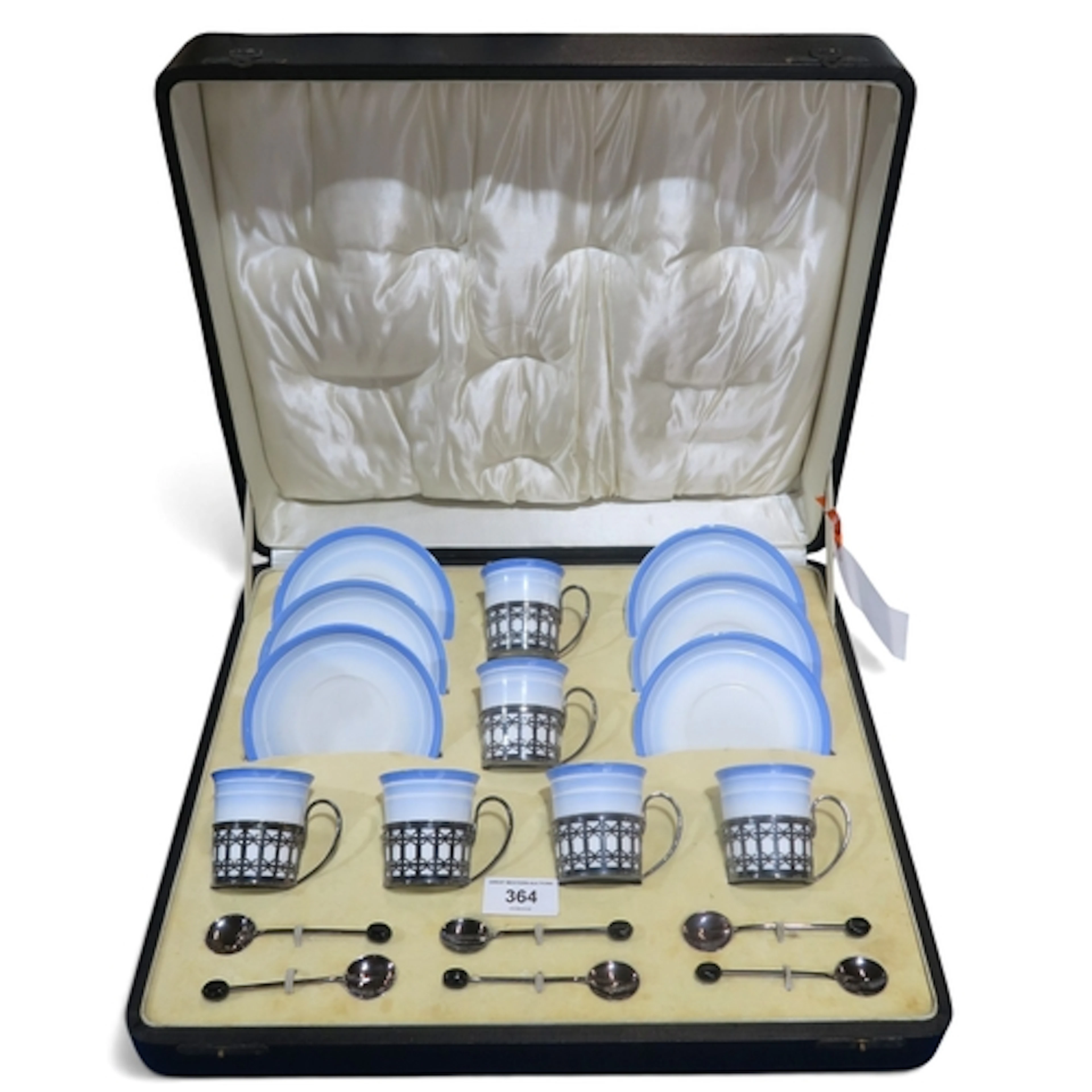 Six boxed Shelley coffee cans and saucers, the cans with sil...
