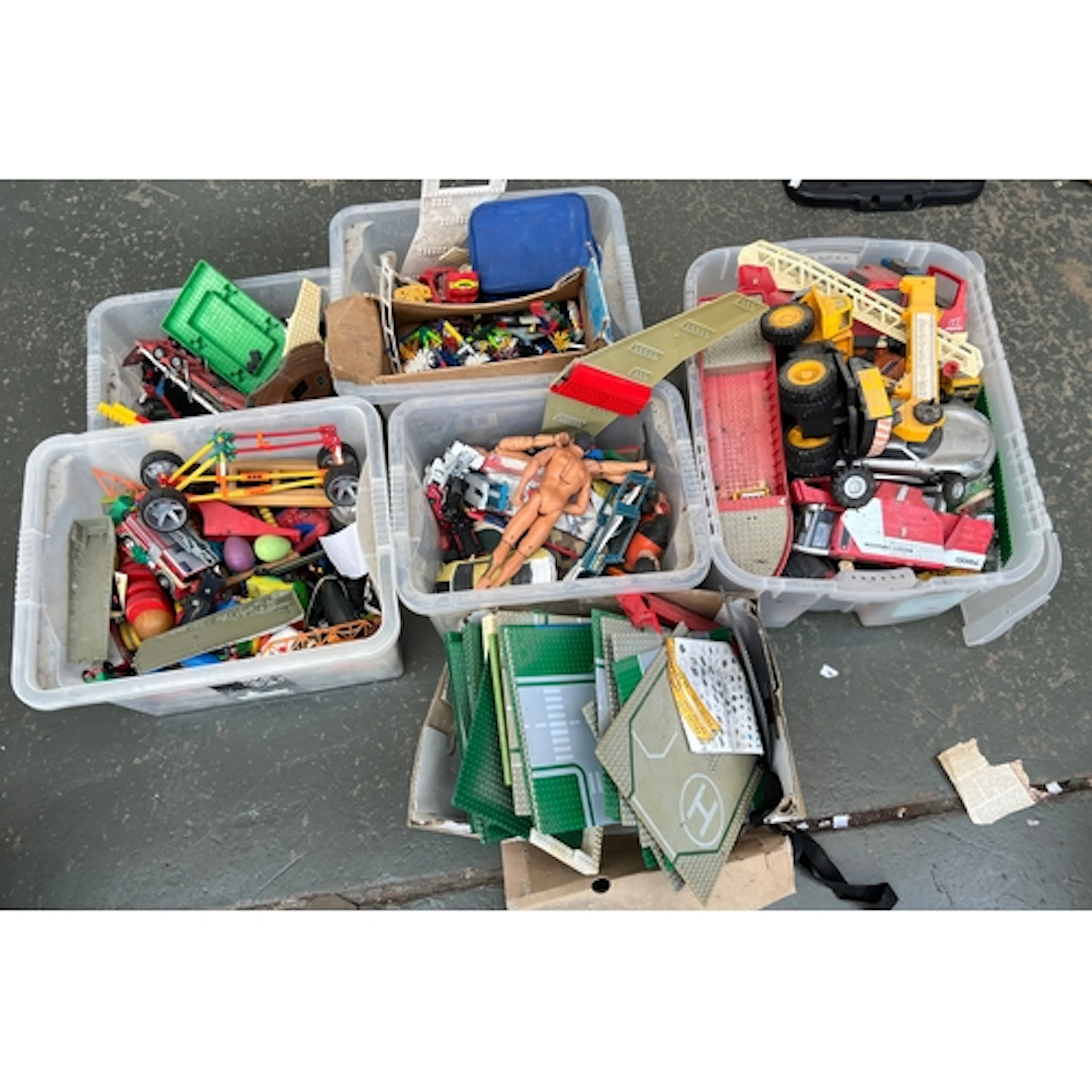 Six boxes of toys to include Hasbro action man figures, vari...