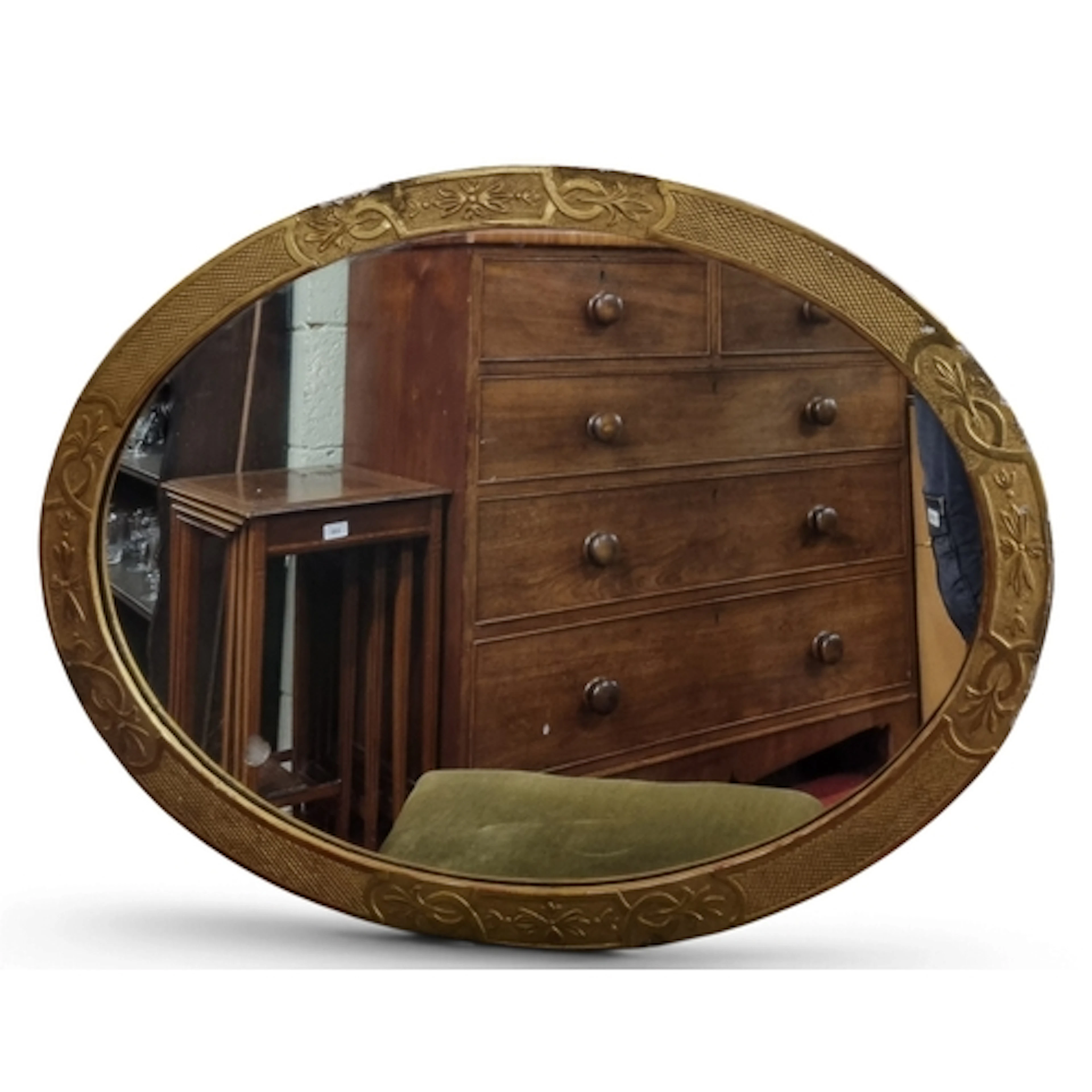 A 19th Century possibly 18th Century Timber Gilt oval Mirror...