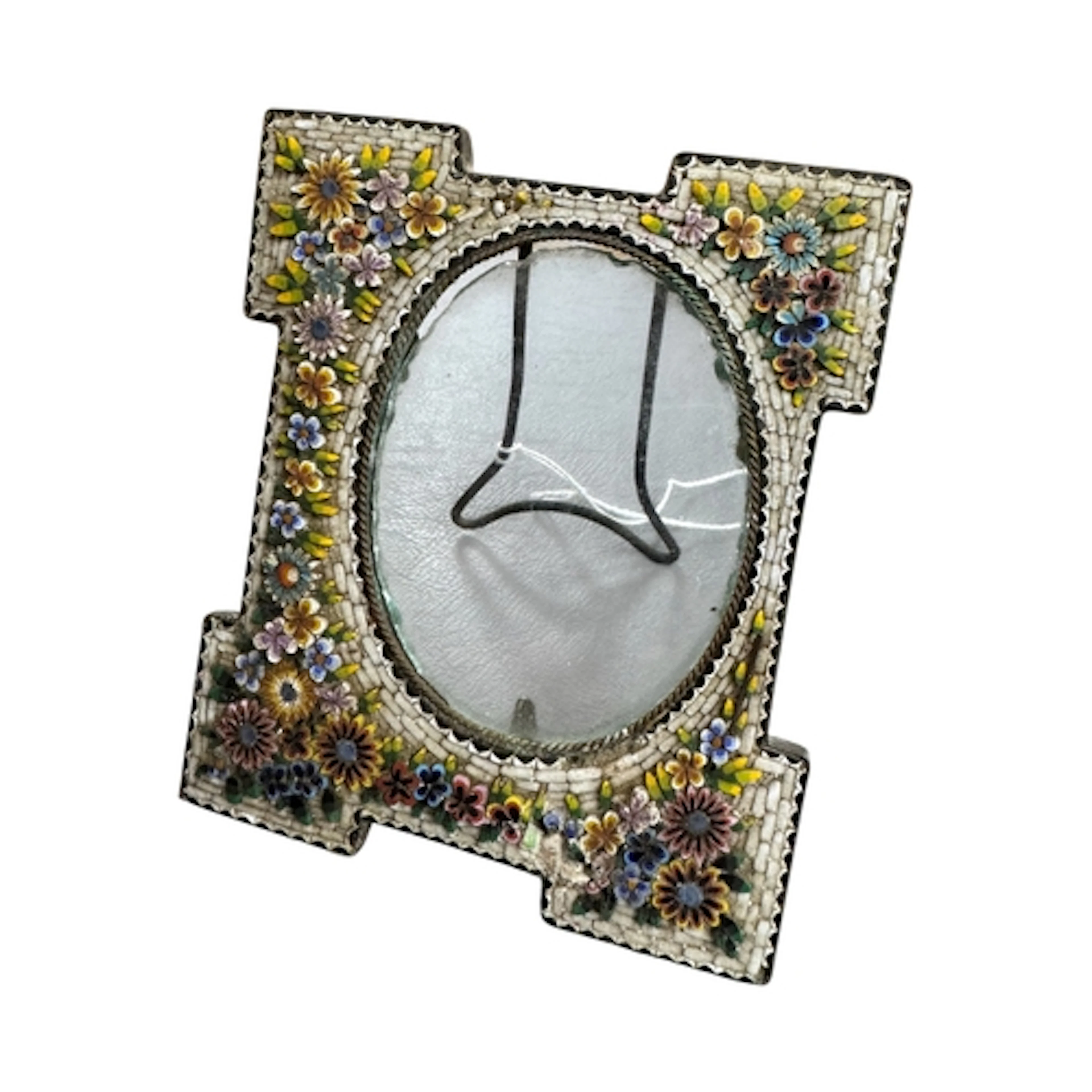 An Italian micro mosaic floral photo frame, 11cm high