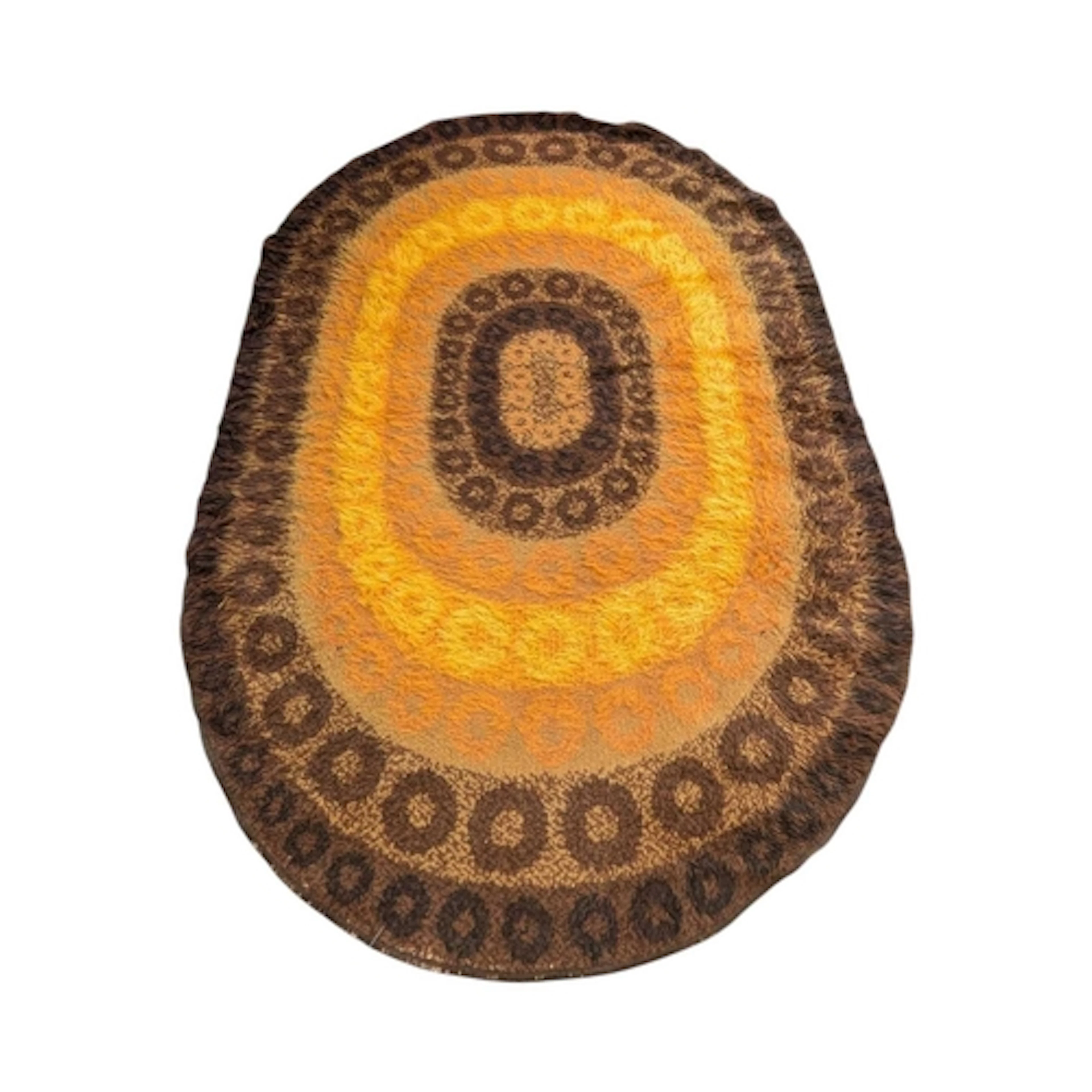Vintage Swedish Rya rug. Of woollen construction being oval ...