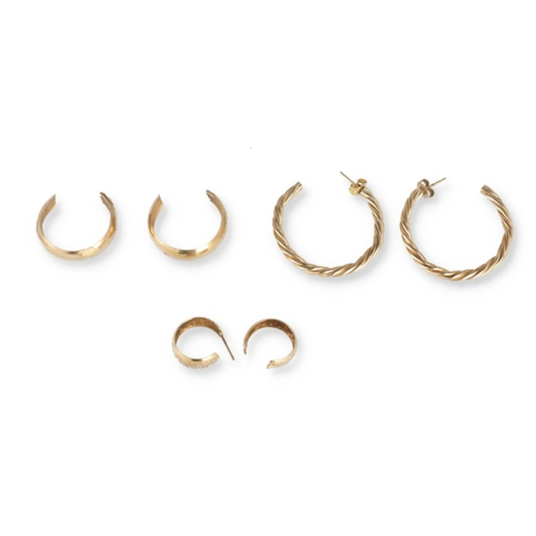 THREE PAIRS OF 9CT GOLD EARRINGS (6) To include one damaged ...