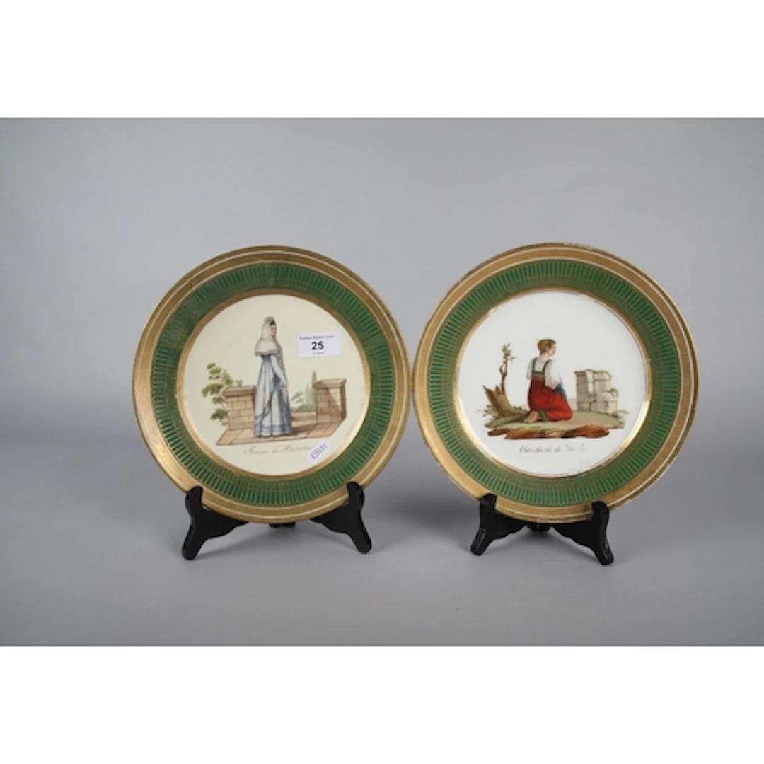 Two 19th century French cabinet plates depicting figures "Fe...
