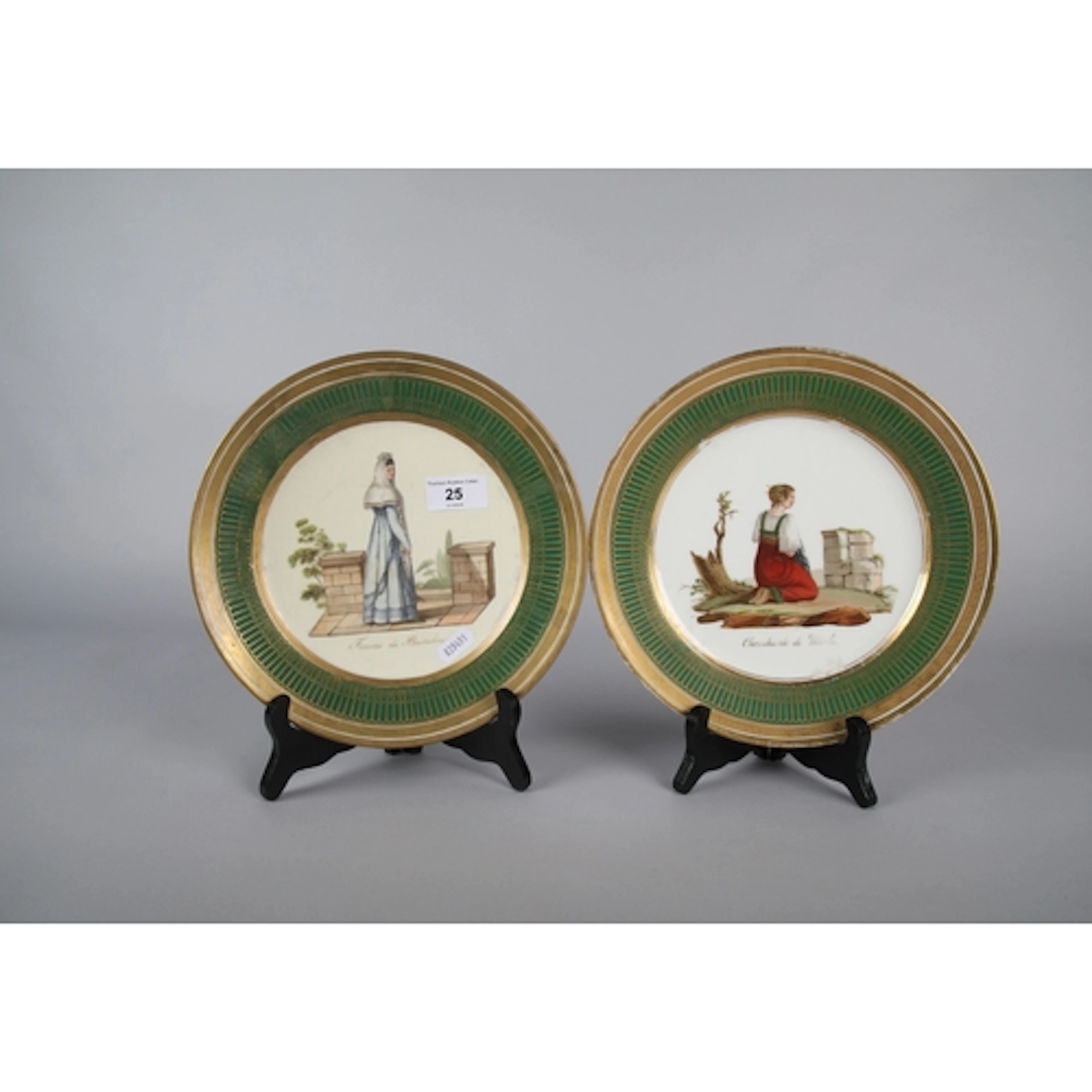 Two 19th century French cabinet plates depicting figures "Fe...