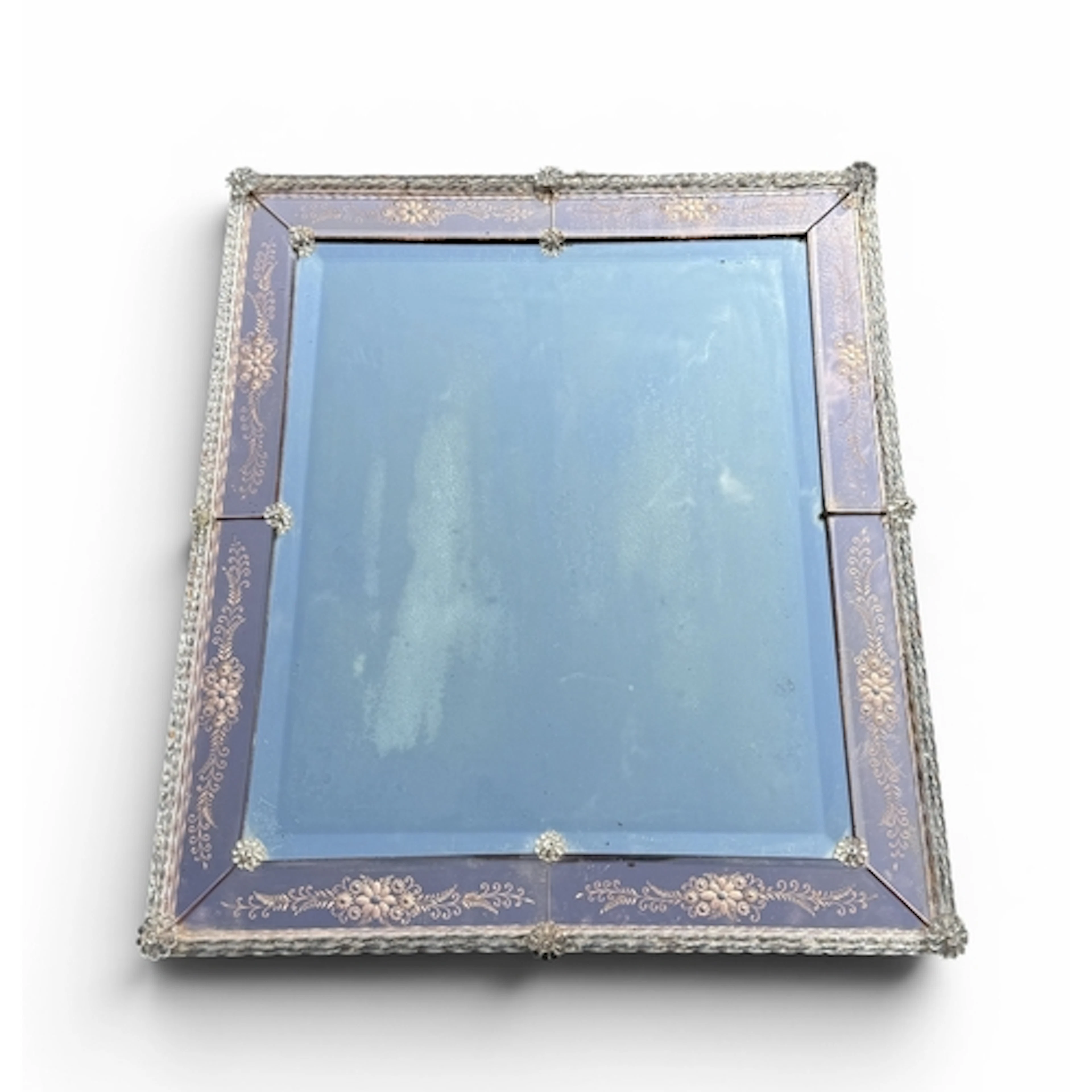 A MURANO GLASS VENETIAN WALL MIRROR 72 x 63 cm