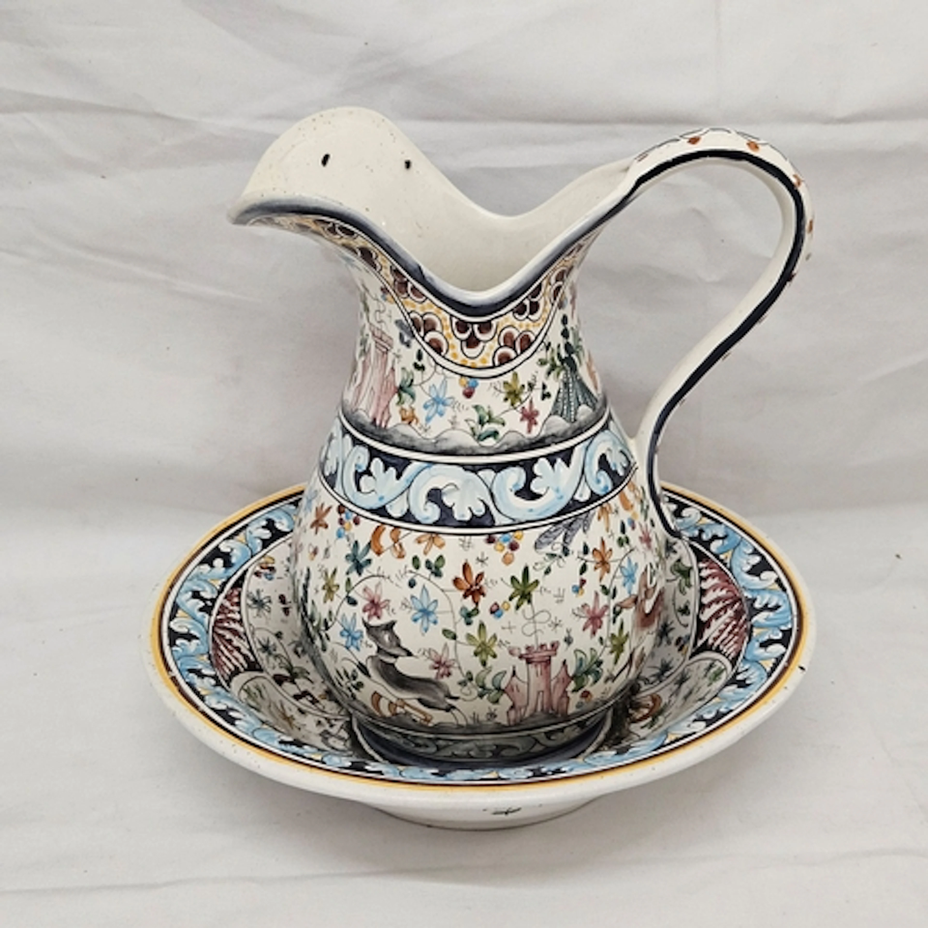 Vintage Handpainted Ceramica Angus Jug/Bowl set, decorated w...