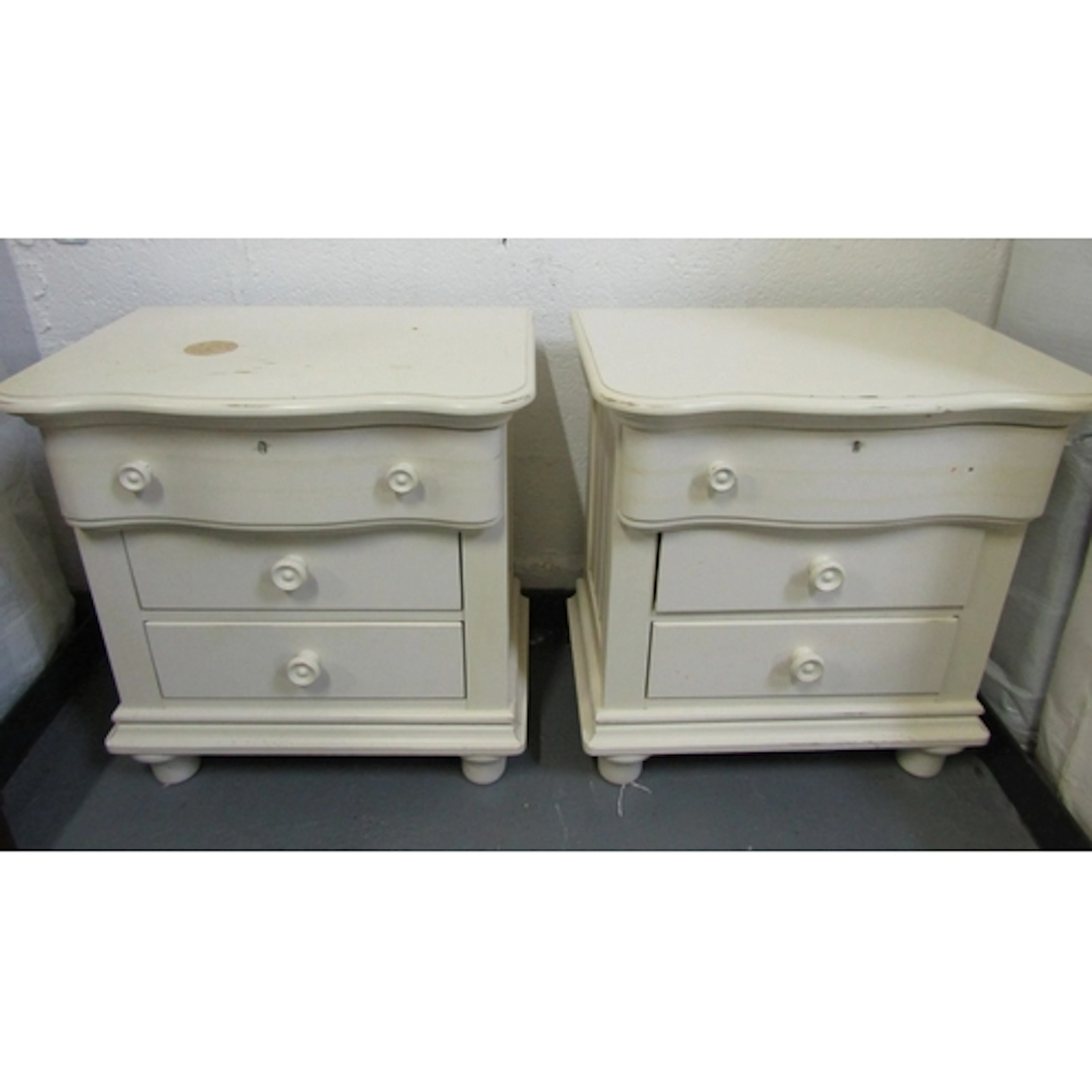 Pair of Modern Cream Painted Three Drawer Side Lockers by St...