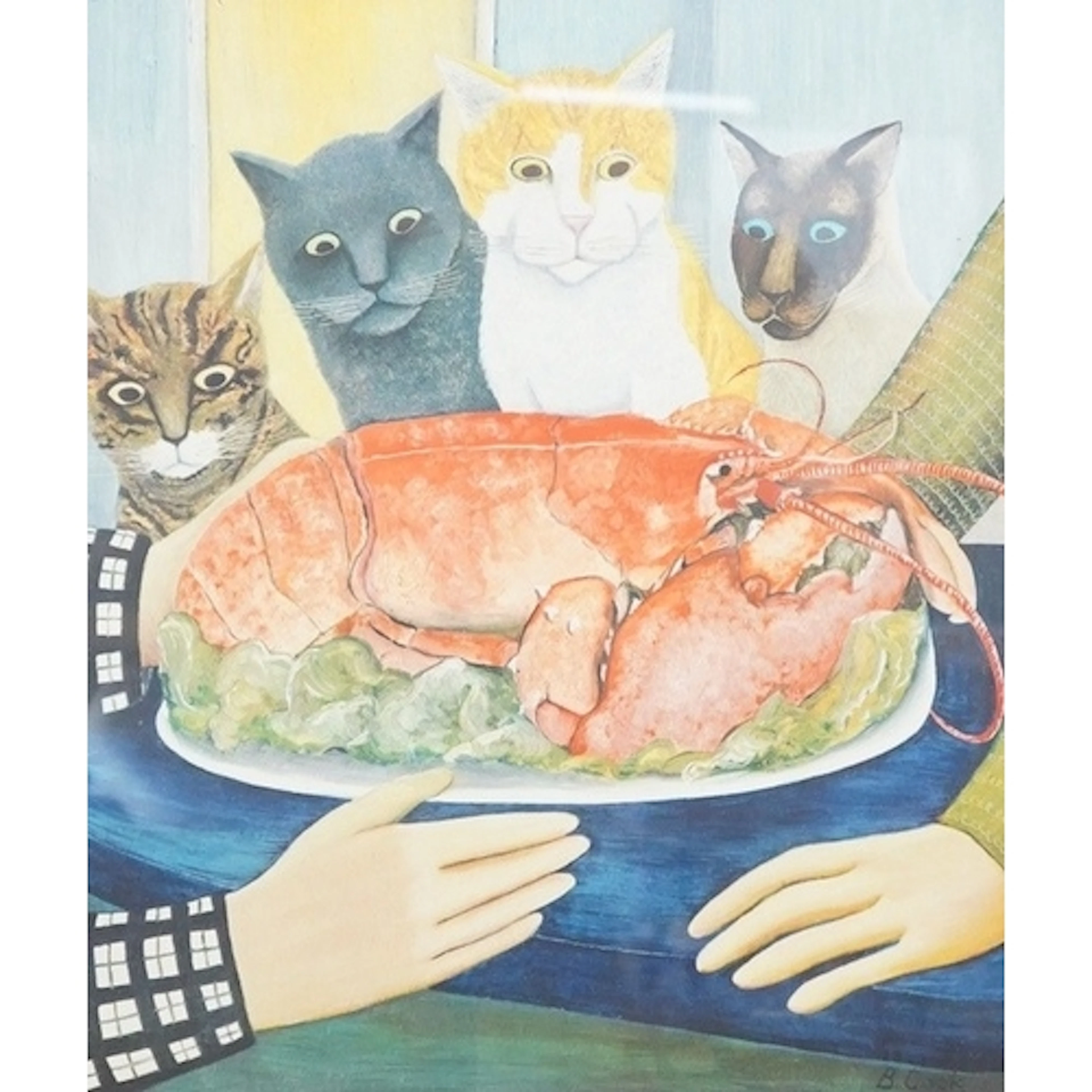 Beryl Cook, 'Four Hungry Cats', signed in pencil, blindstamp...