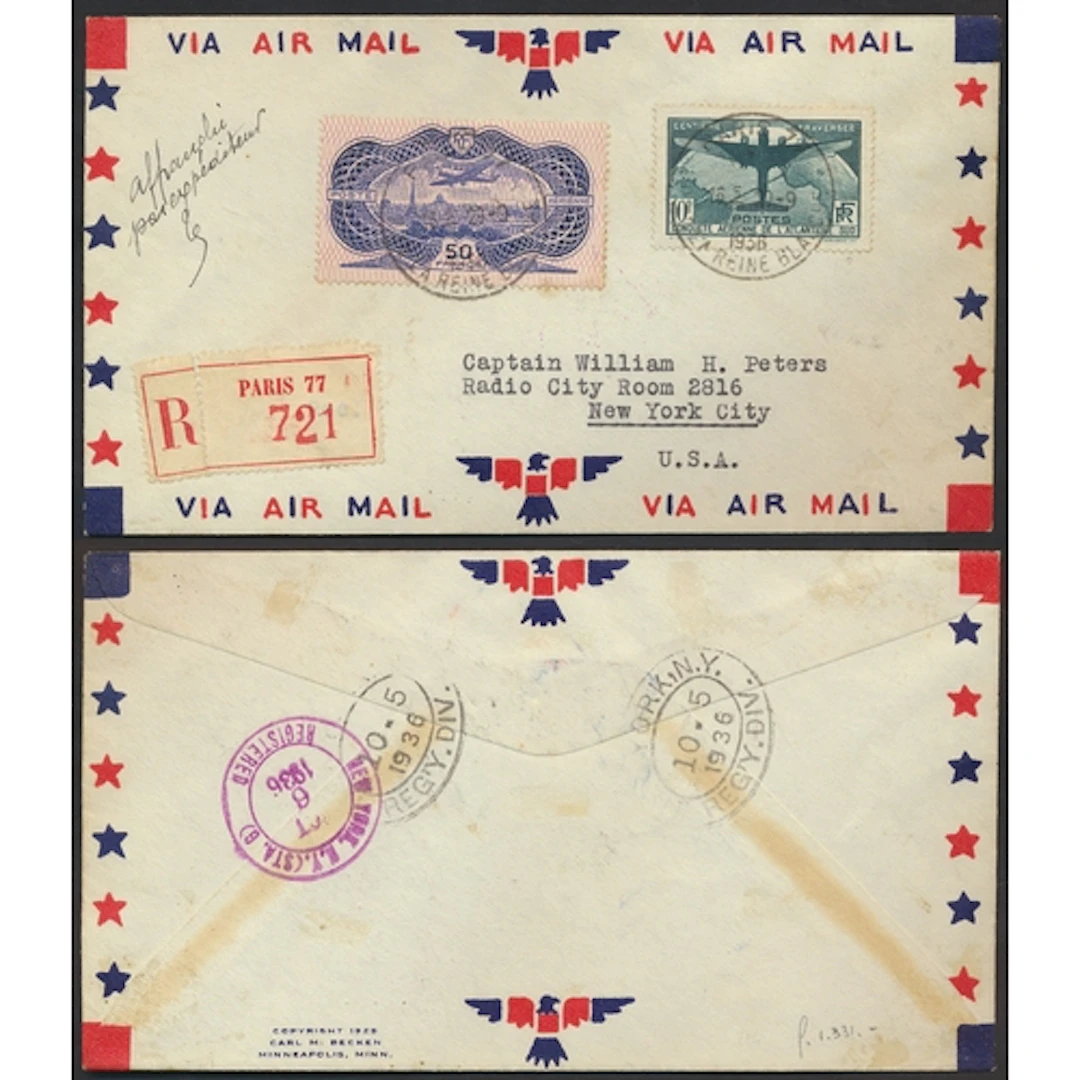 France. 29th September 1936 registered air mail cover from P...