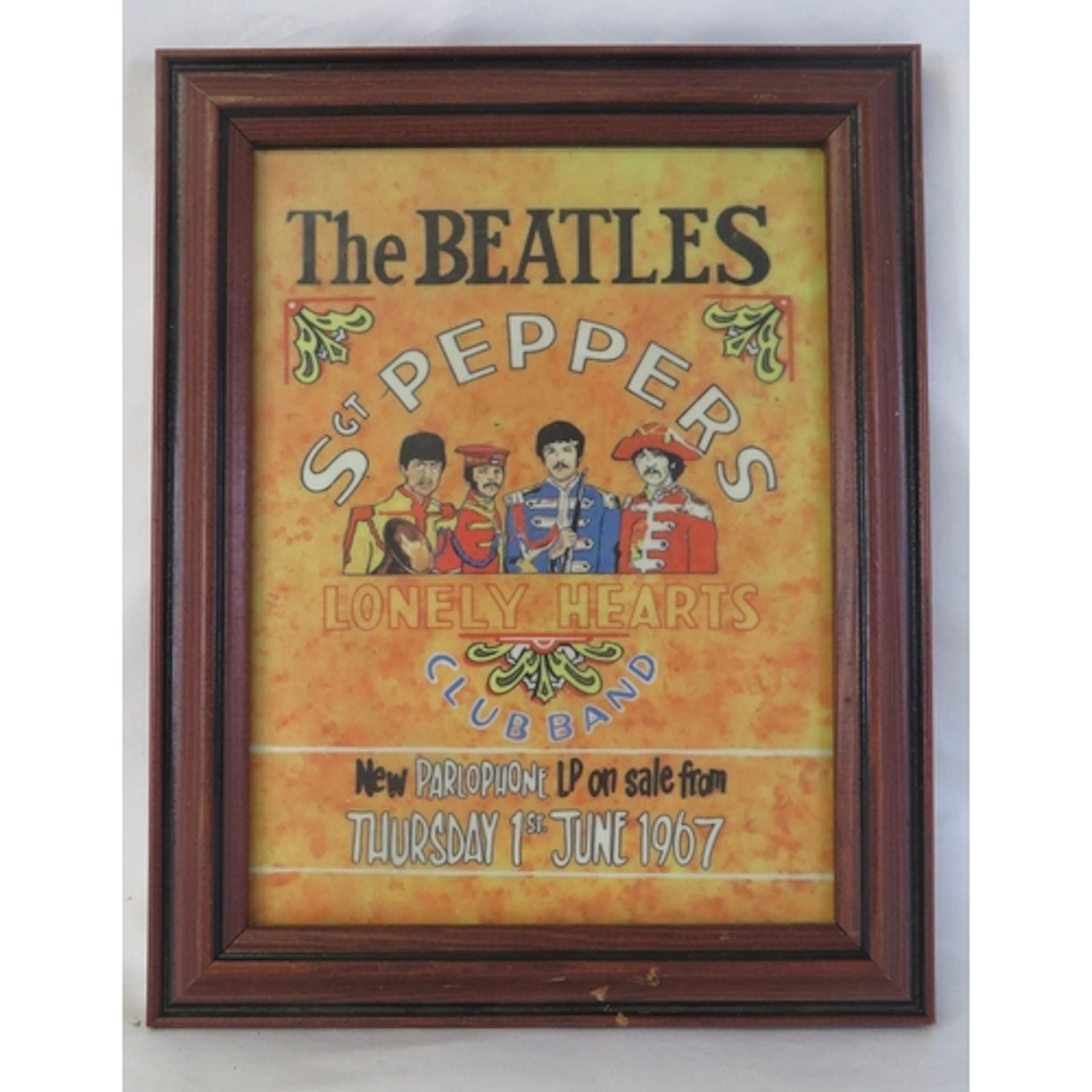 F/g Beatles Sergeant Peppers Lonely Hearts Print, 19cm x 24c...