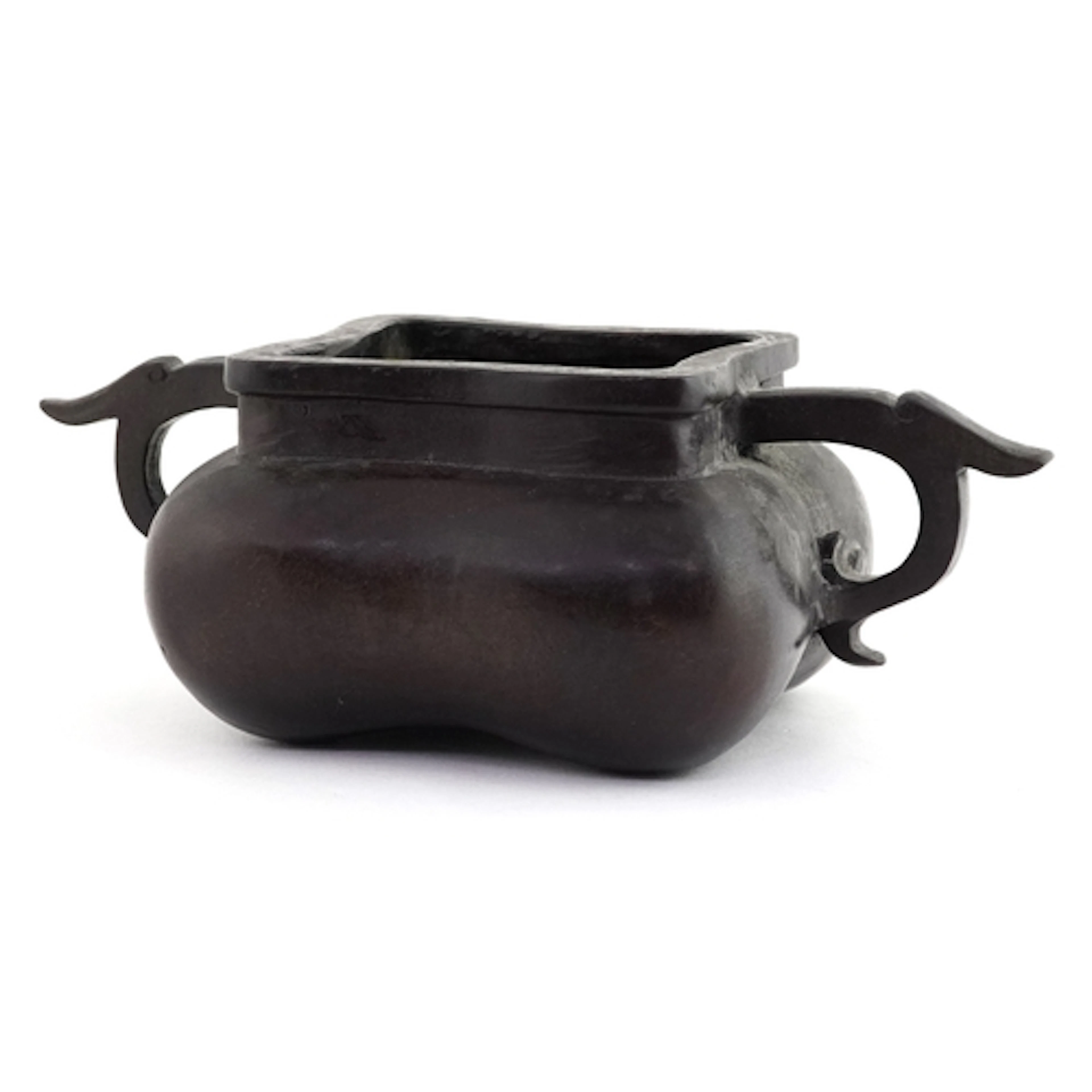 Chinese patinated bronze censer with twin handles, 7cm high ...