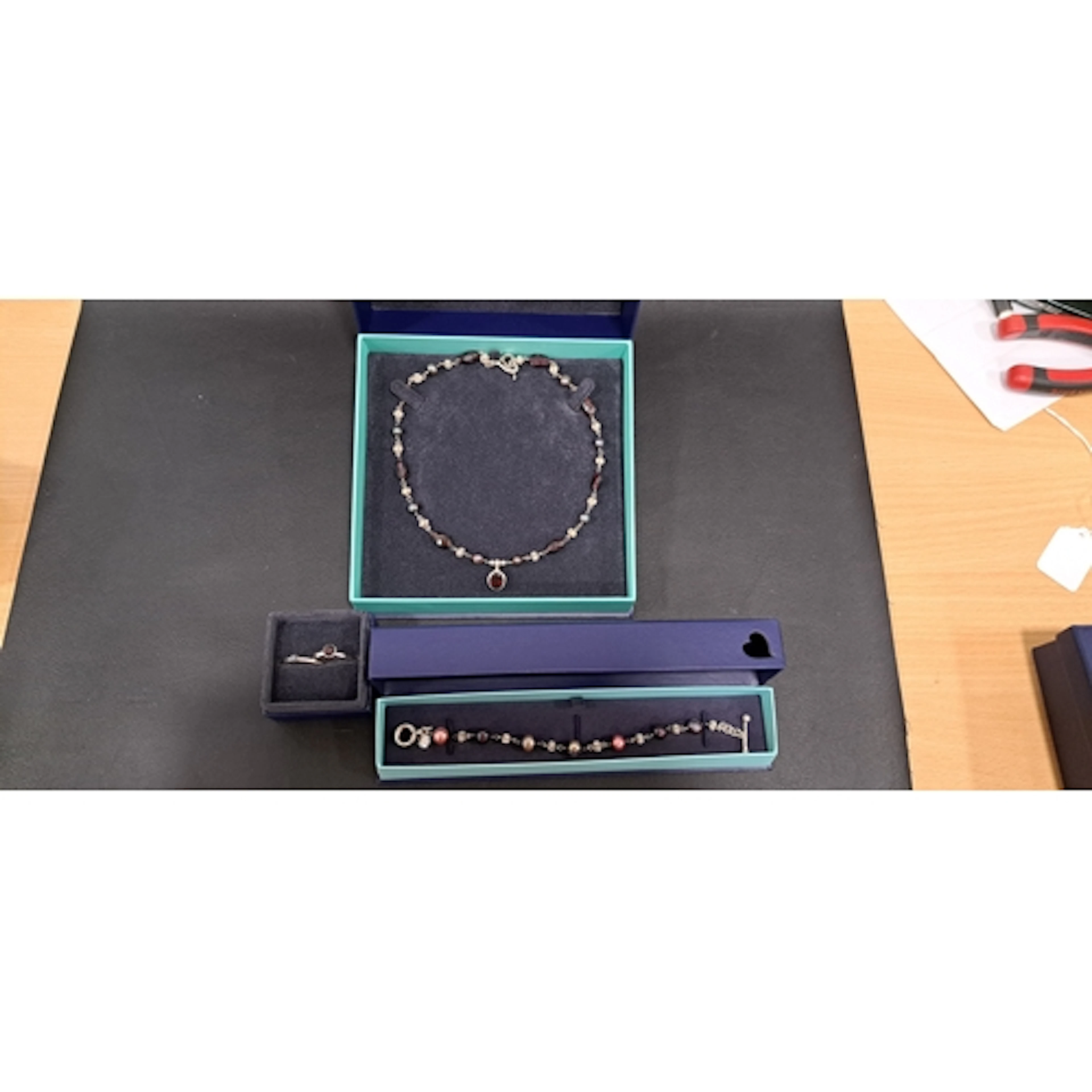 SELECTION OF BOXED DOWER & HALL STONE AND PEARL SET SILVER J...