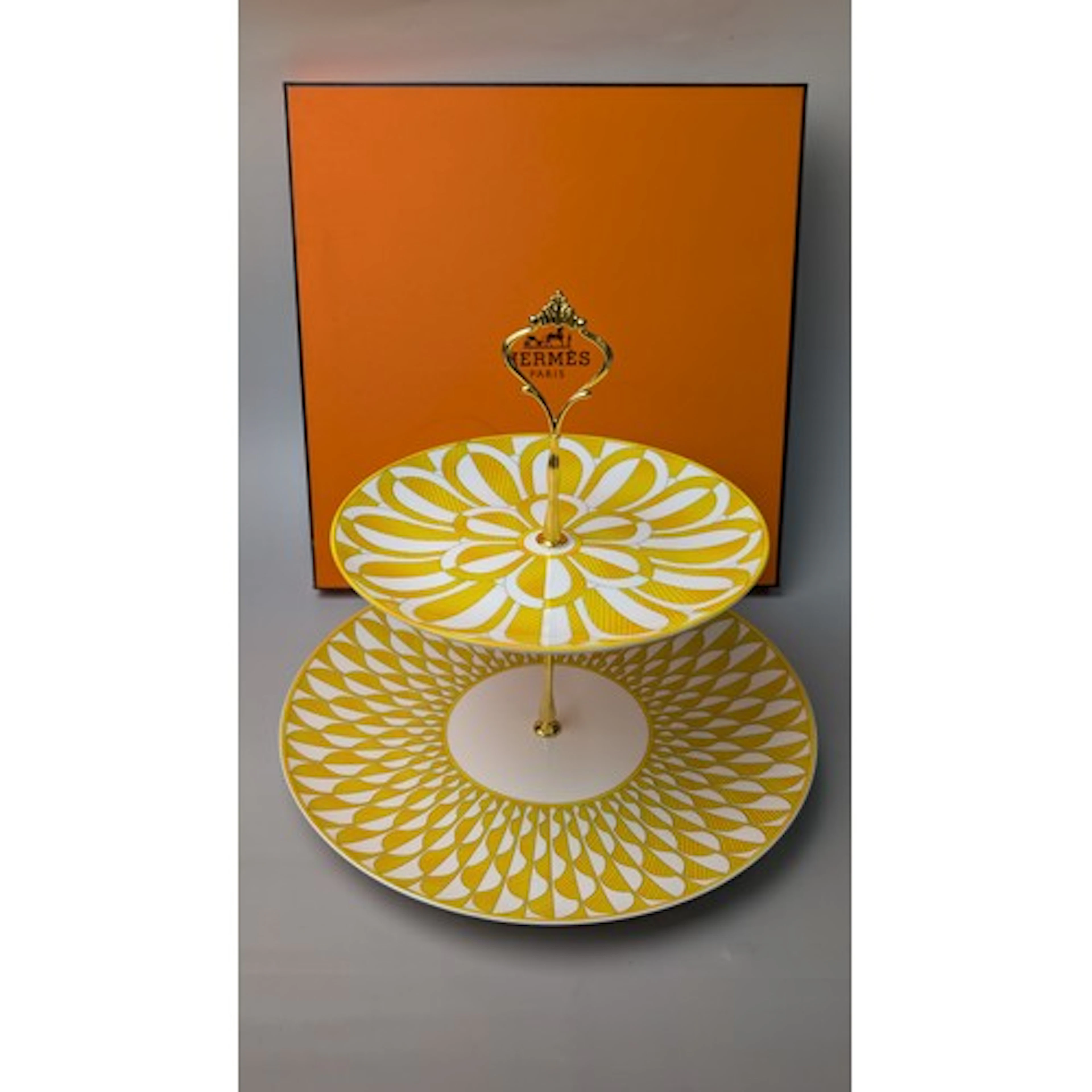 Hermes Soleil d'Hermes two tier cake stand in original Herme...