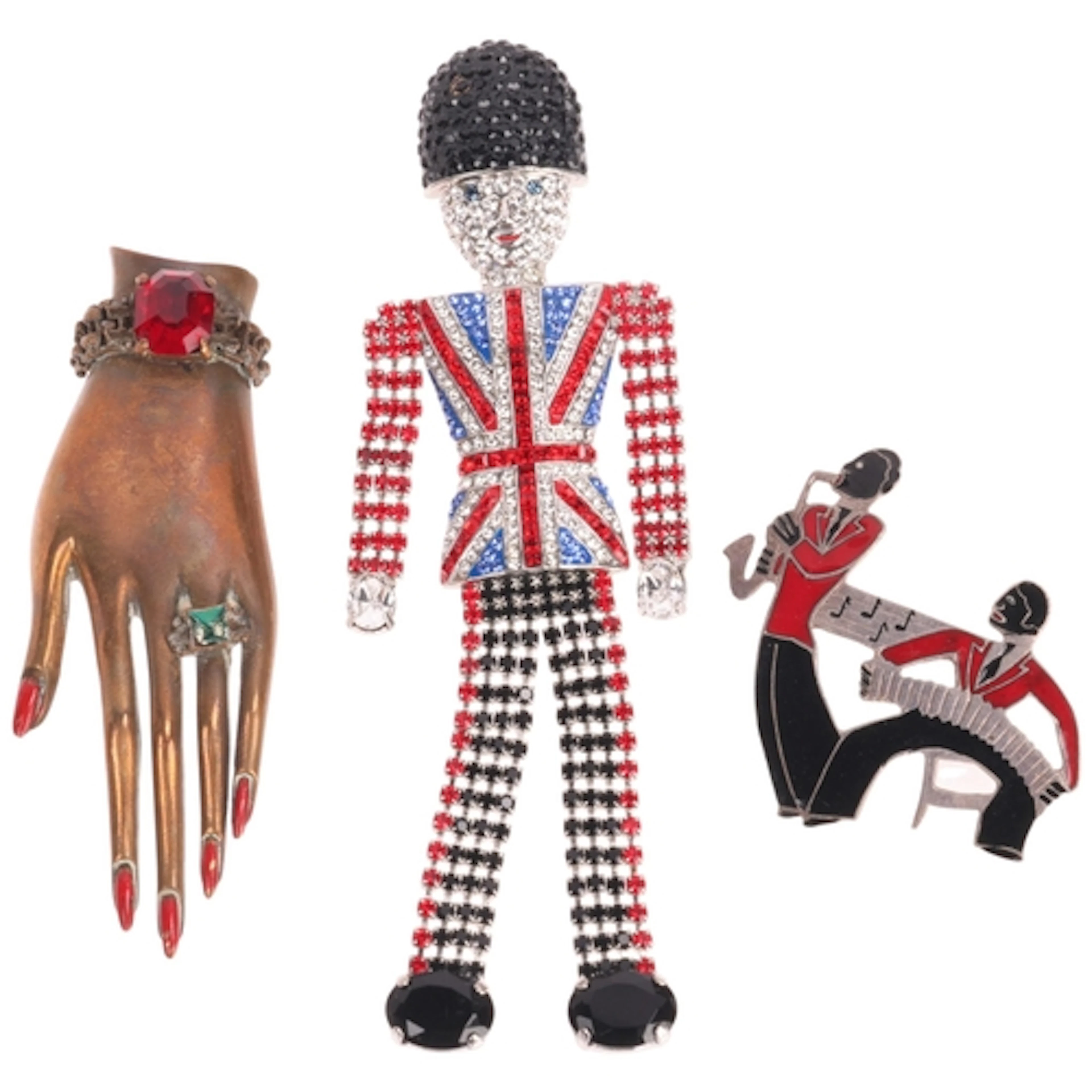 BUTLER & WILSON - 3 brooches, including silver and enamel ex...