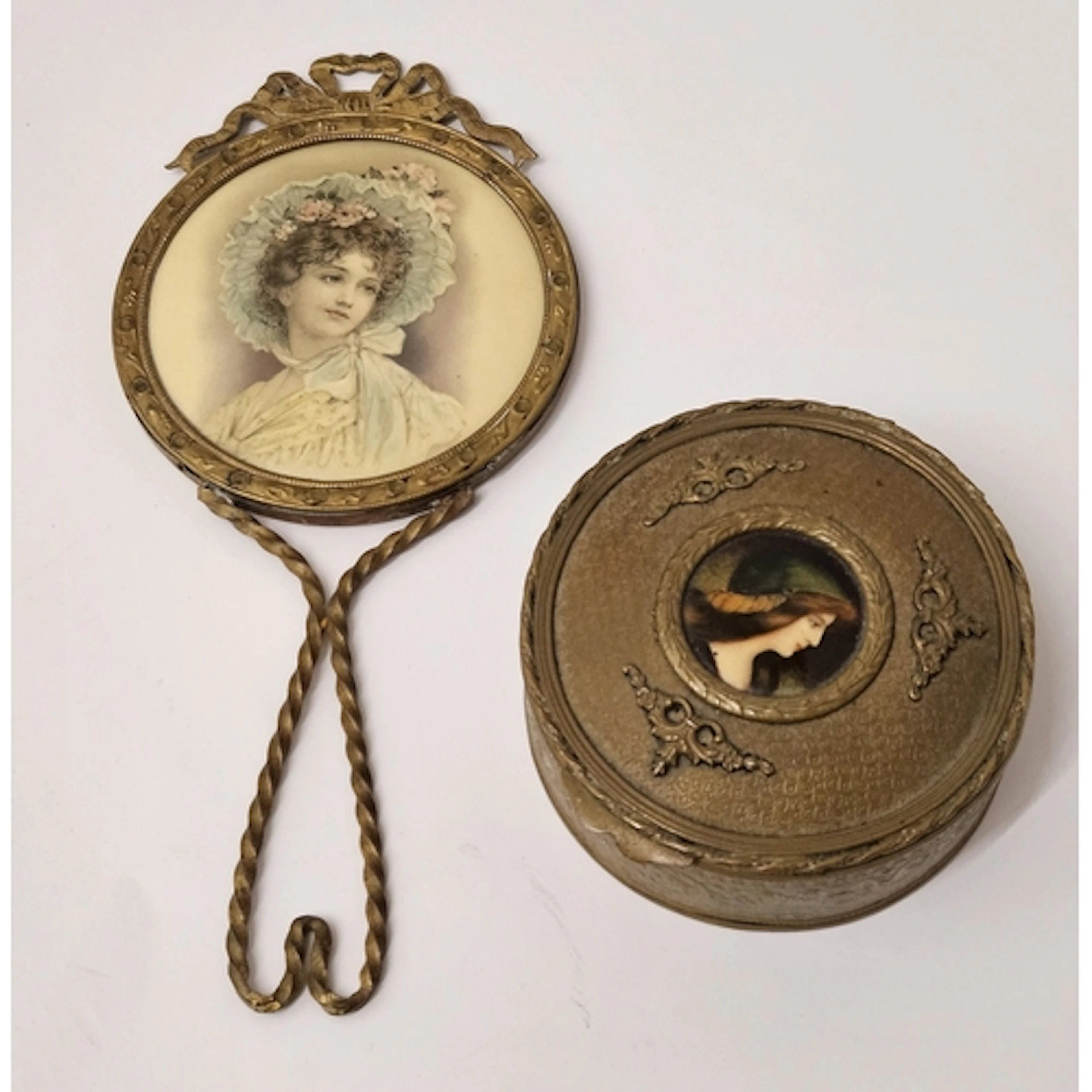 2 Gilt Dressing Table Items incl. circular trinket pot with ...
