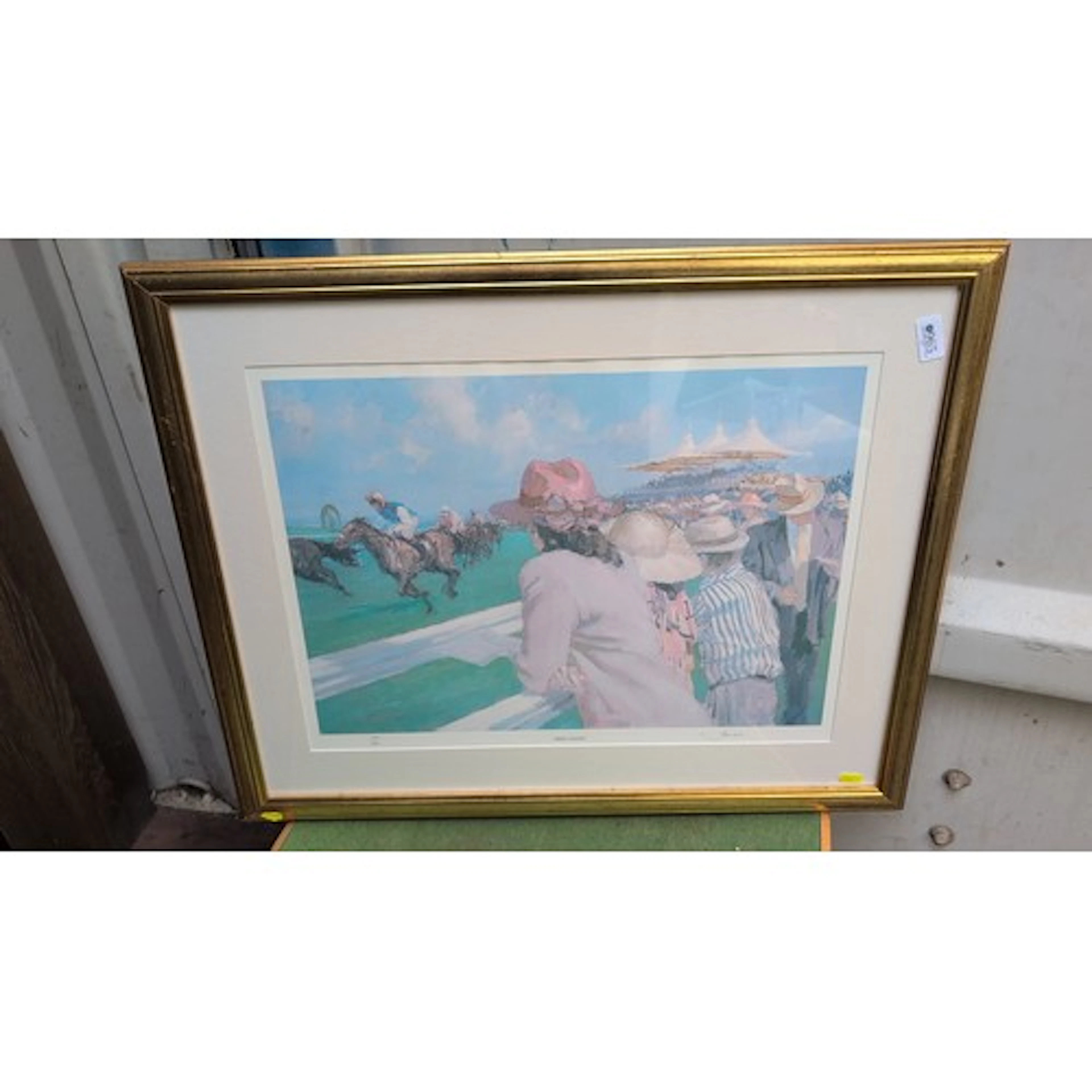Limited edition colour print—racecourse scene with spectator...