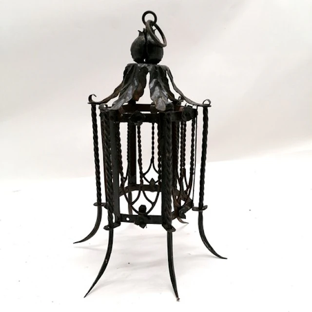Antique wrought iron hanging / table lamp frame - 30cm high