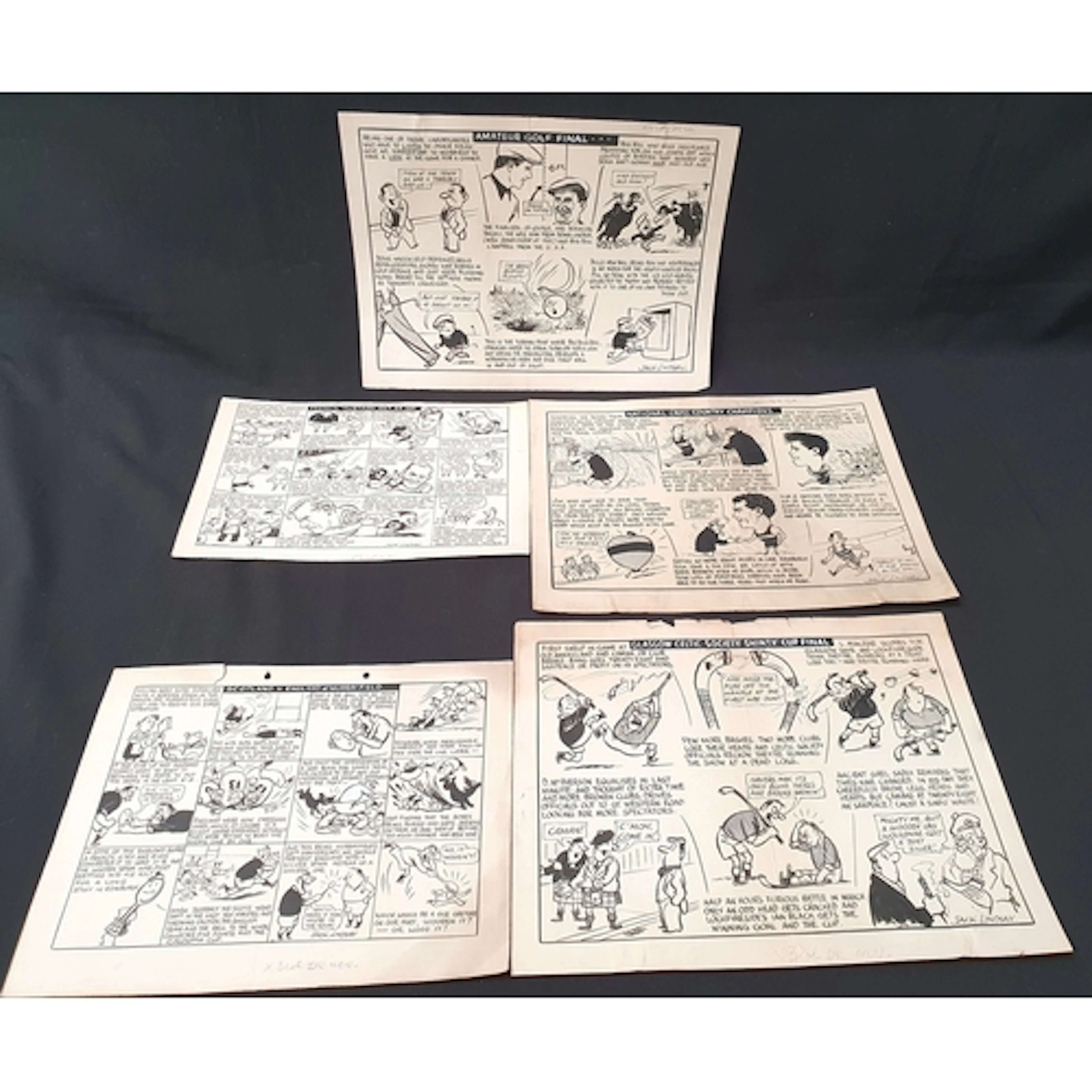 JACK LINDSAY - FIVE PEN AND INK ORIGINAL SPORTING INTEREST C...