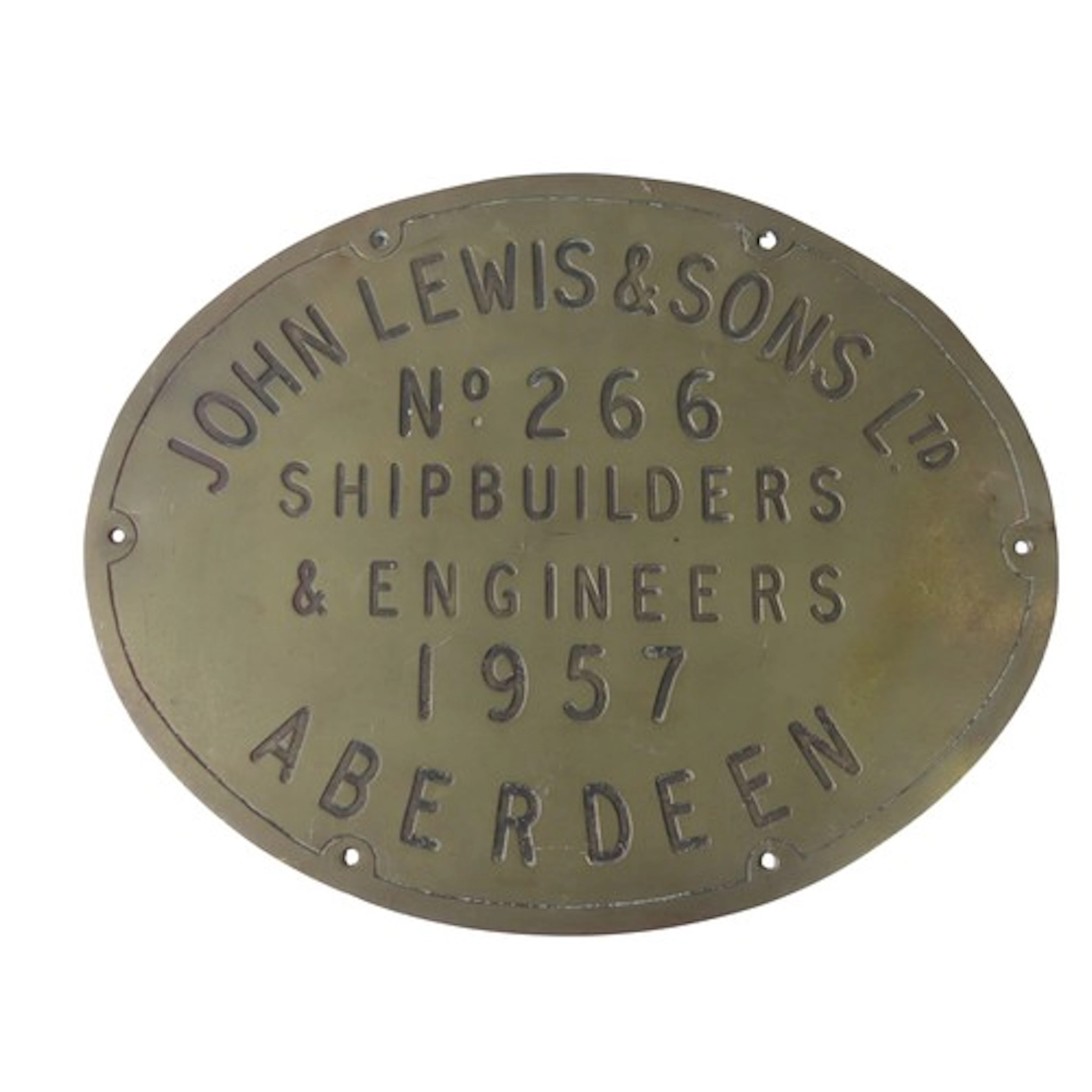 AN OVAL BRASS SHIPBUILDER'S PLAQUE inscribed 'John Lewis &am...