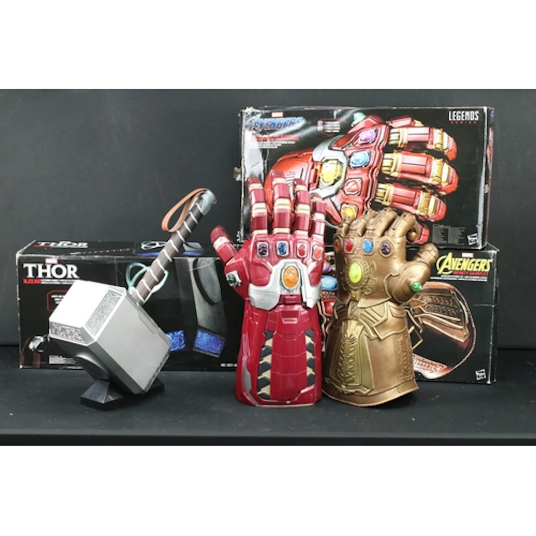 Three boxed Hasbro Marvel Legends Series Premium Replicas to...