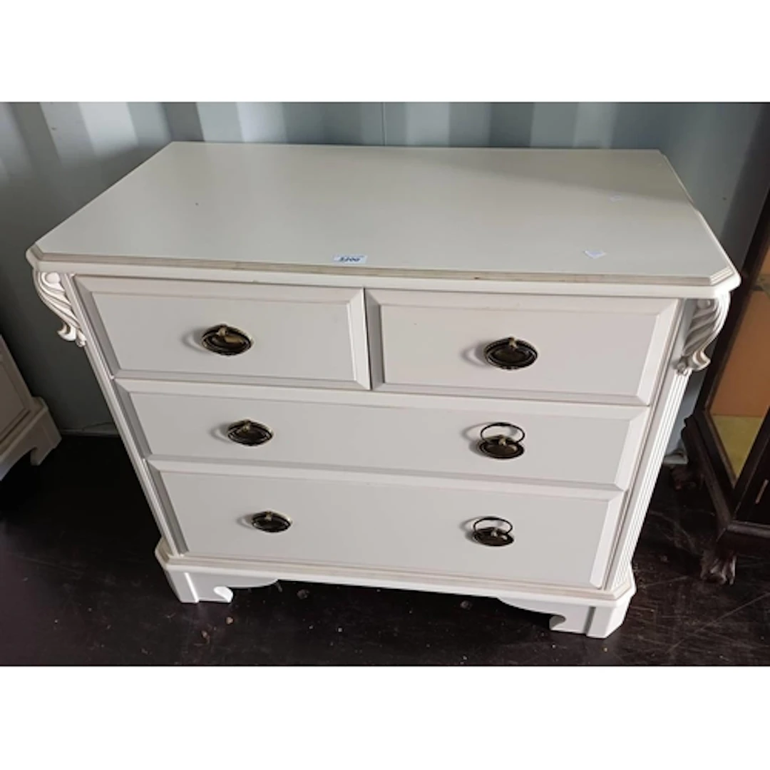 19TH CENTURY STYLE CREAM CHEST OF 2 SHORT OVER 2 LONG DRAWER...