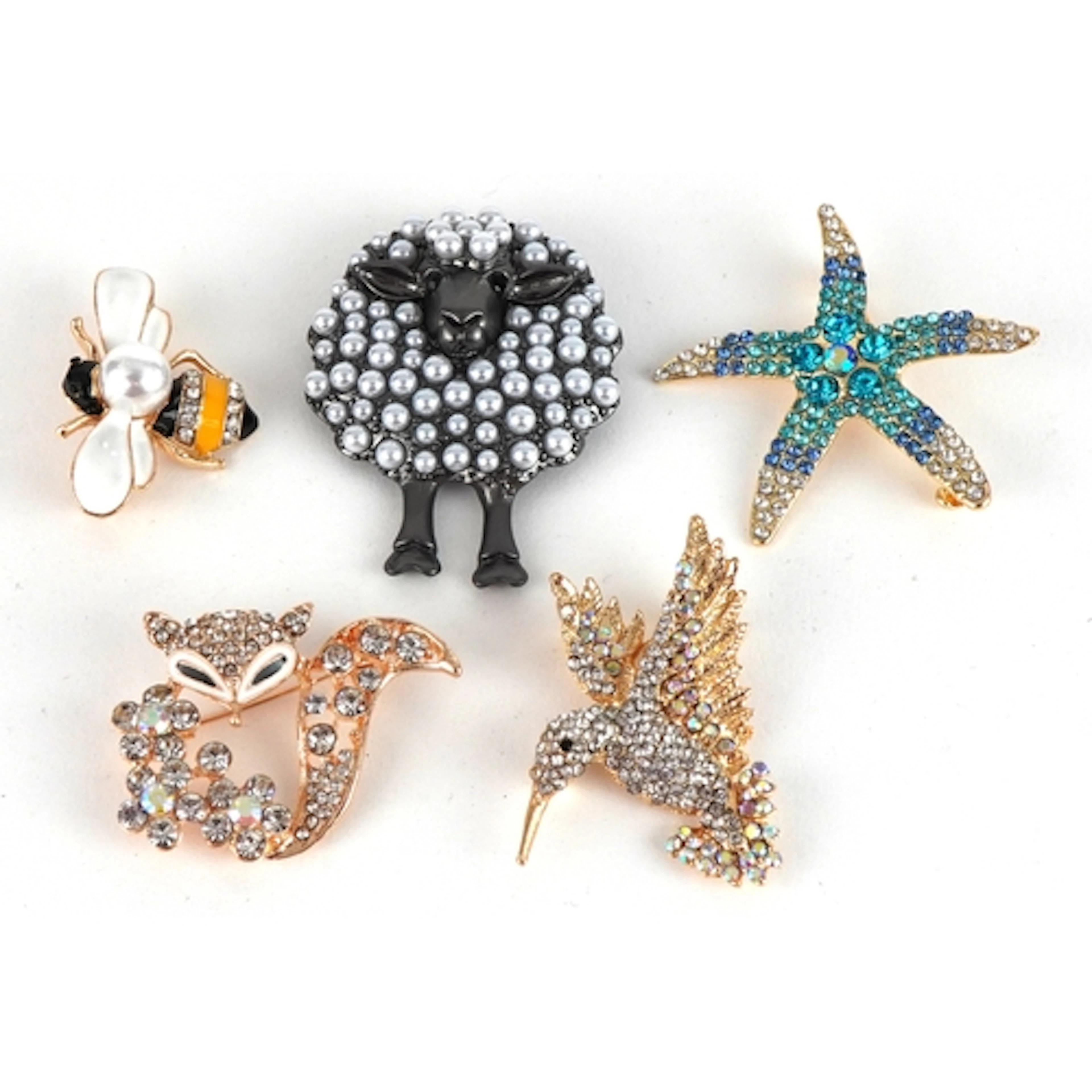 Five jewelled brooches in the form of animals, some enamelle...