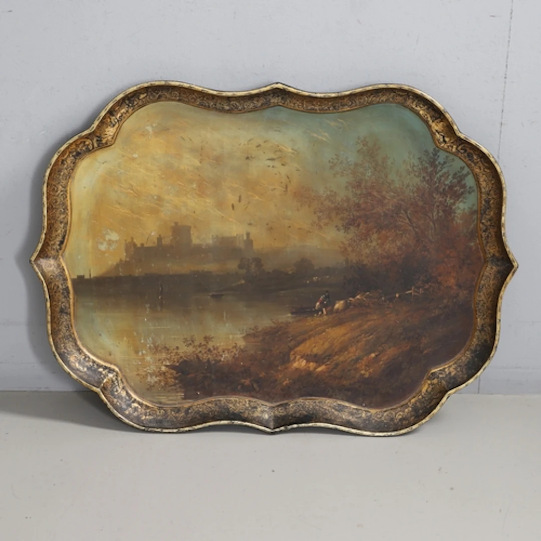 AN EARLY VICTORIAN PAPIER MACHE TRAY BY WALTON & CO. painted...