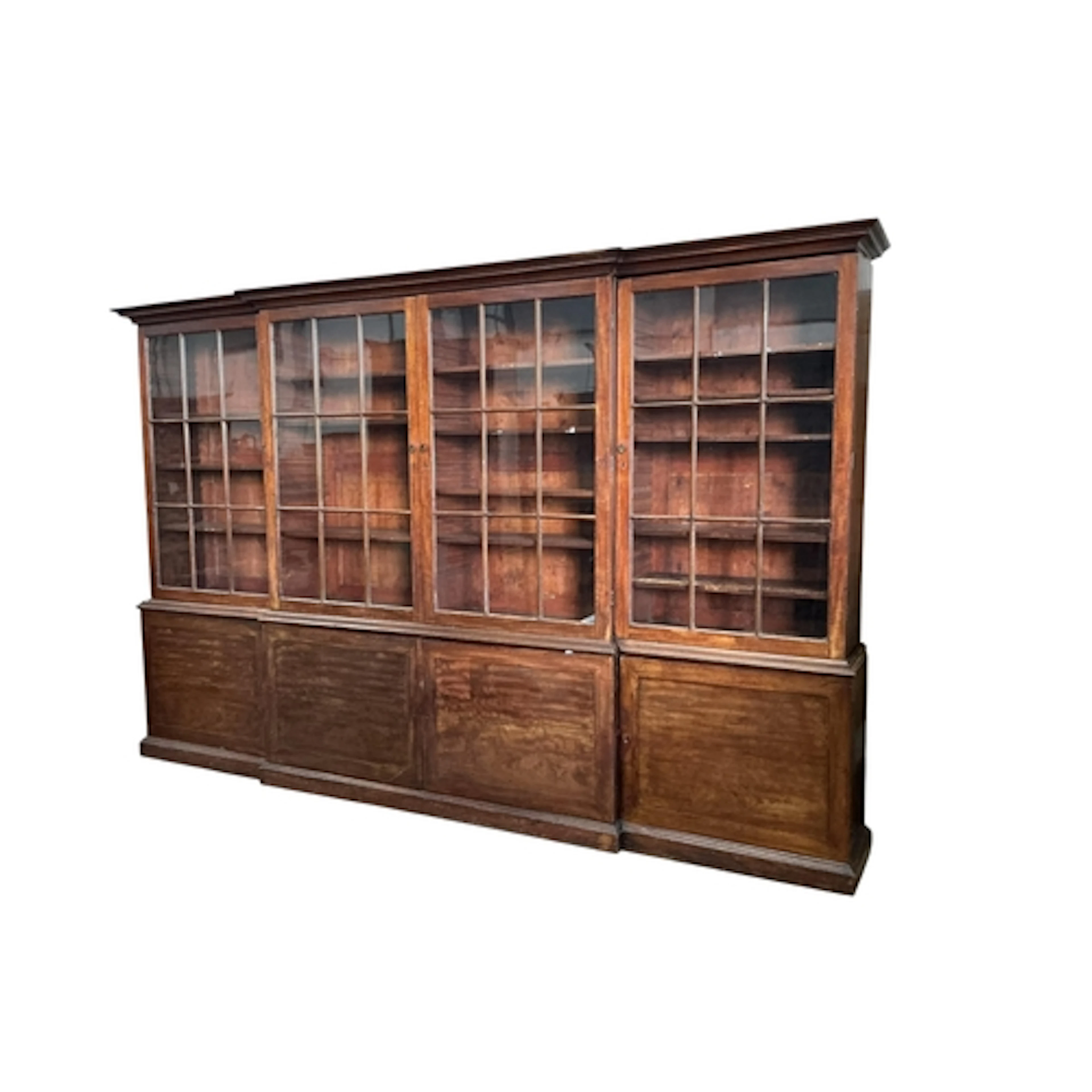 A 19th century mahogany breakfront library bookcase, width 3...