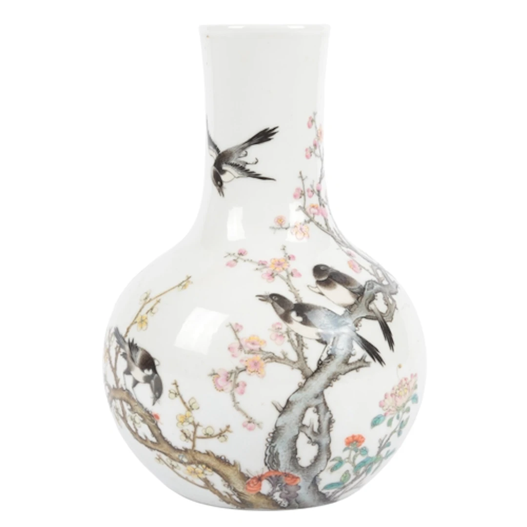 A fine Chinese famille rose 'magpies and prunus' vase, tianq...