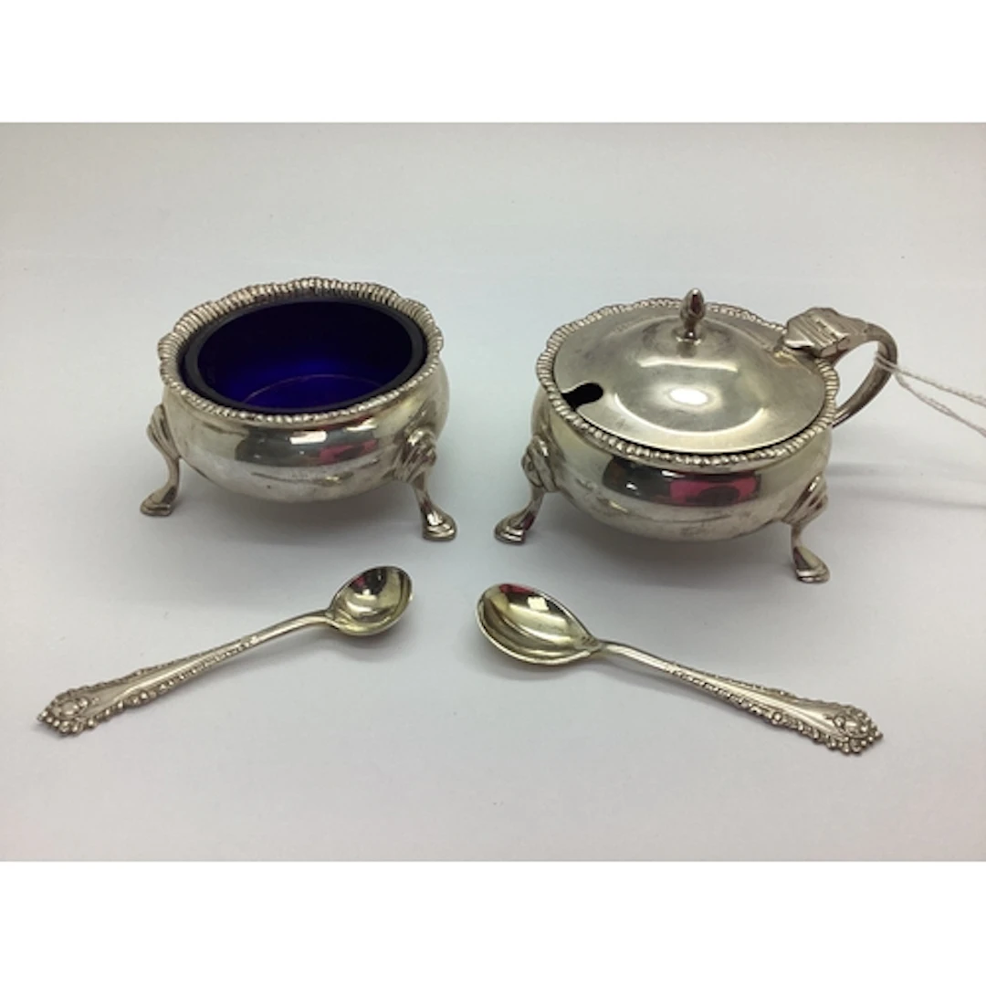A Hallmarked Silver Lidded Mustard and Matching Salt, EBss, ...