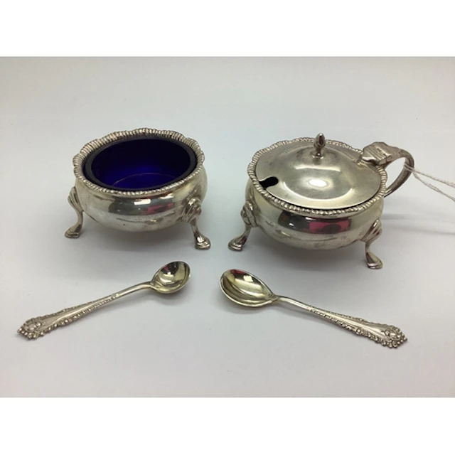 A Hallmarked Silver Lidded Mustard and Matching Salt, EBss, ...