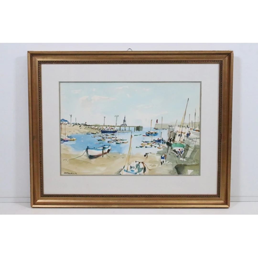 R H Davies, impressionist harbour scene with sailing boats a...
