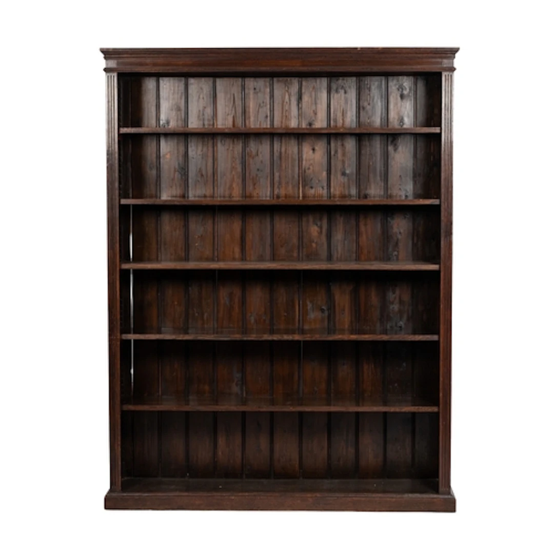 A substantial stained oak open bookcase, in early 19th centu...