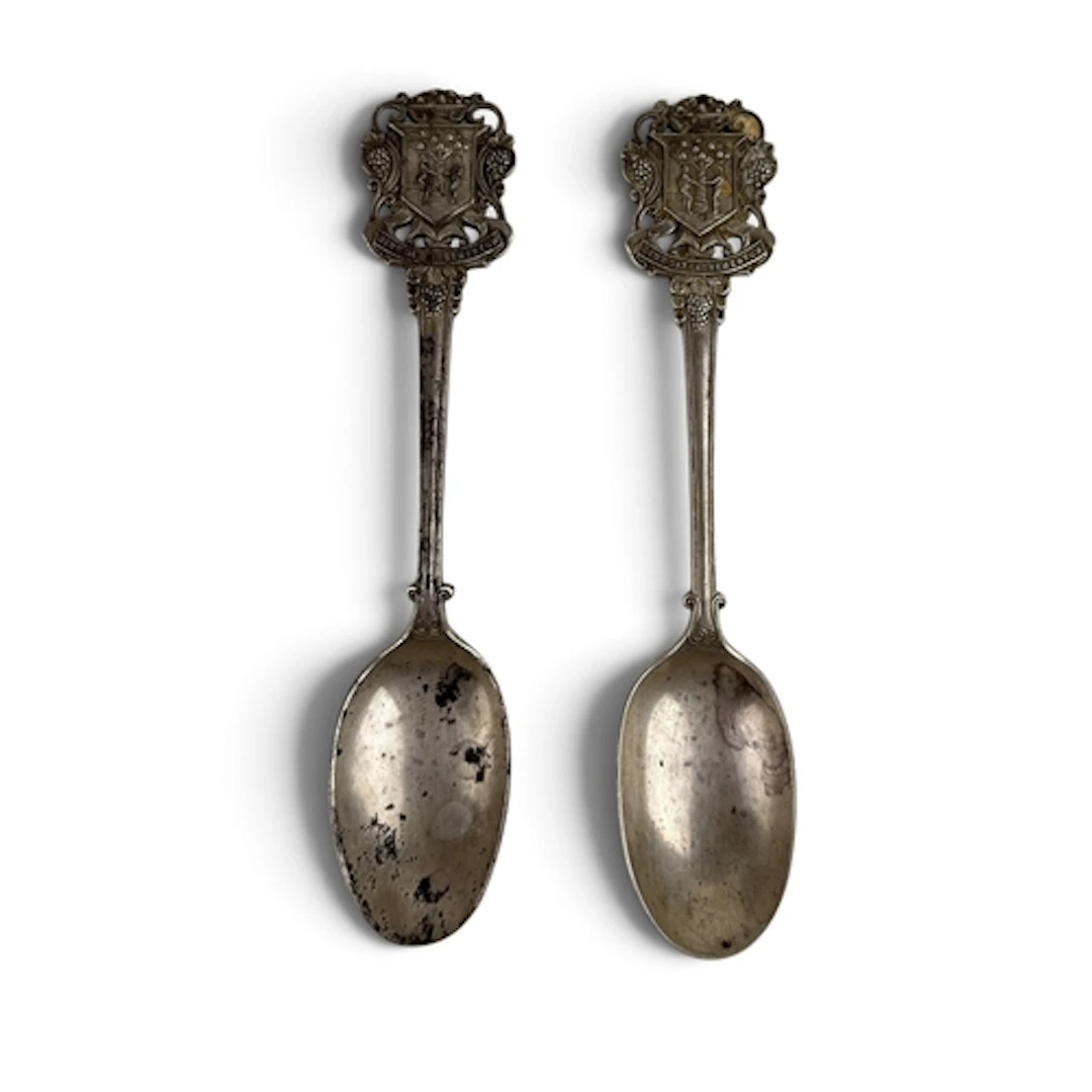 TWO SILVER TEASPOONS WITH DEUS DAT INCREMENTUM FINIALS Weigh...