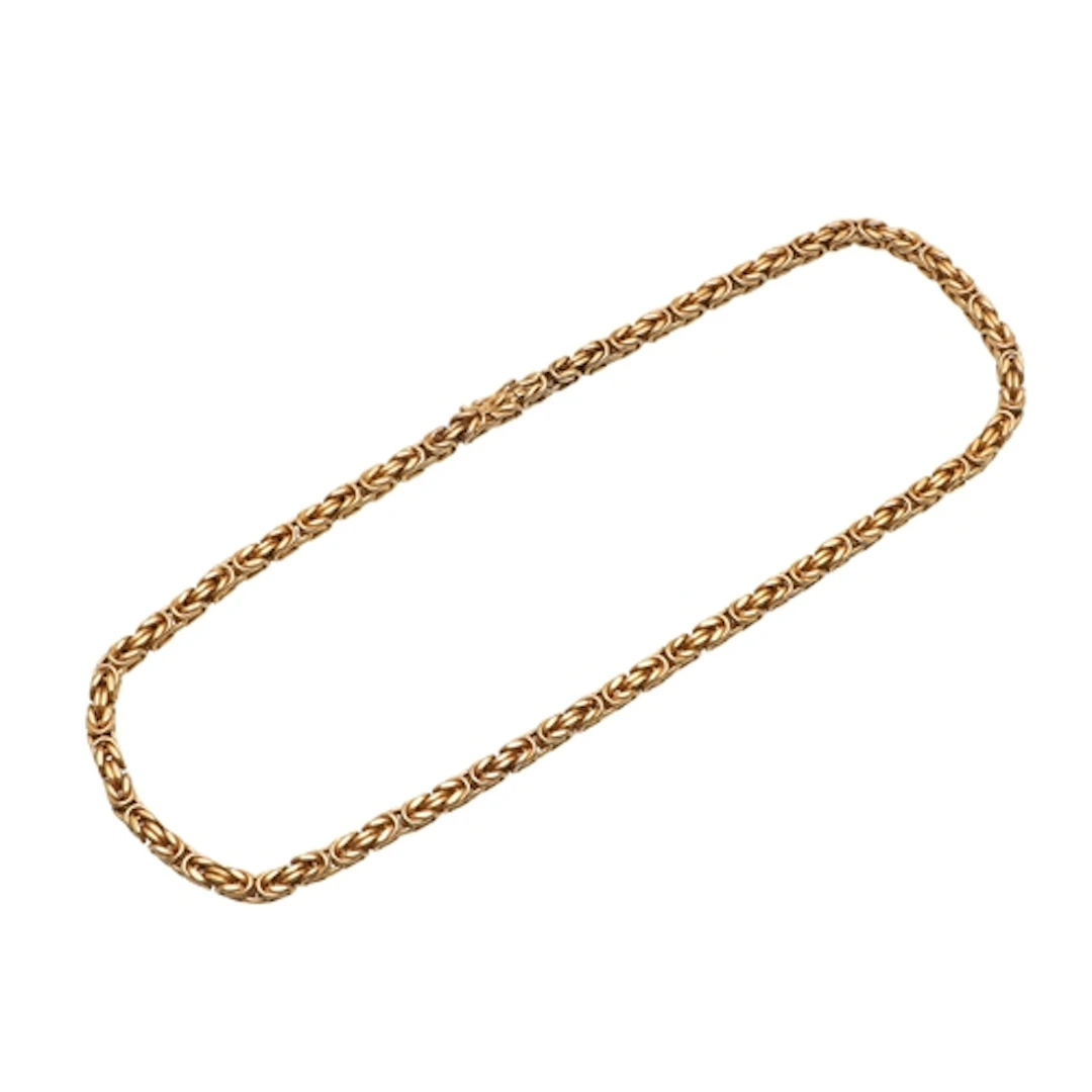 A 9CT GOLD FANCY LINK NECKLACE. 40.5cm long, 20.6 grams.