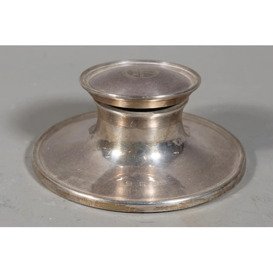 Art Deco silver capstan style inkwell, makers mark rubbed, B...