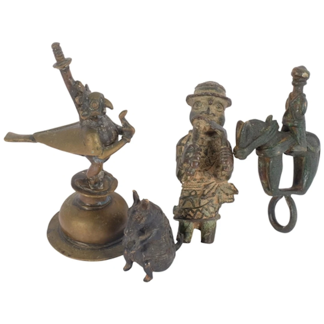 A group of 4 various bronze pieces, including a Hindu anthro...
