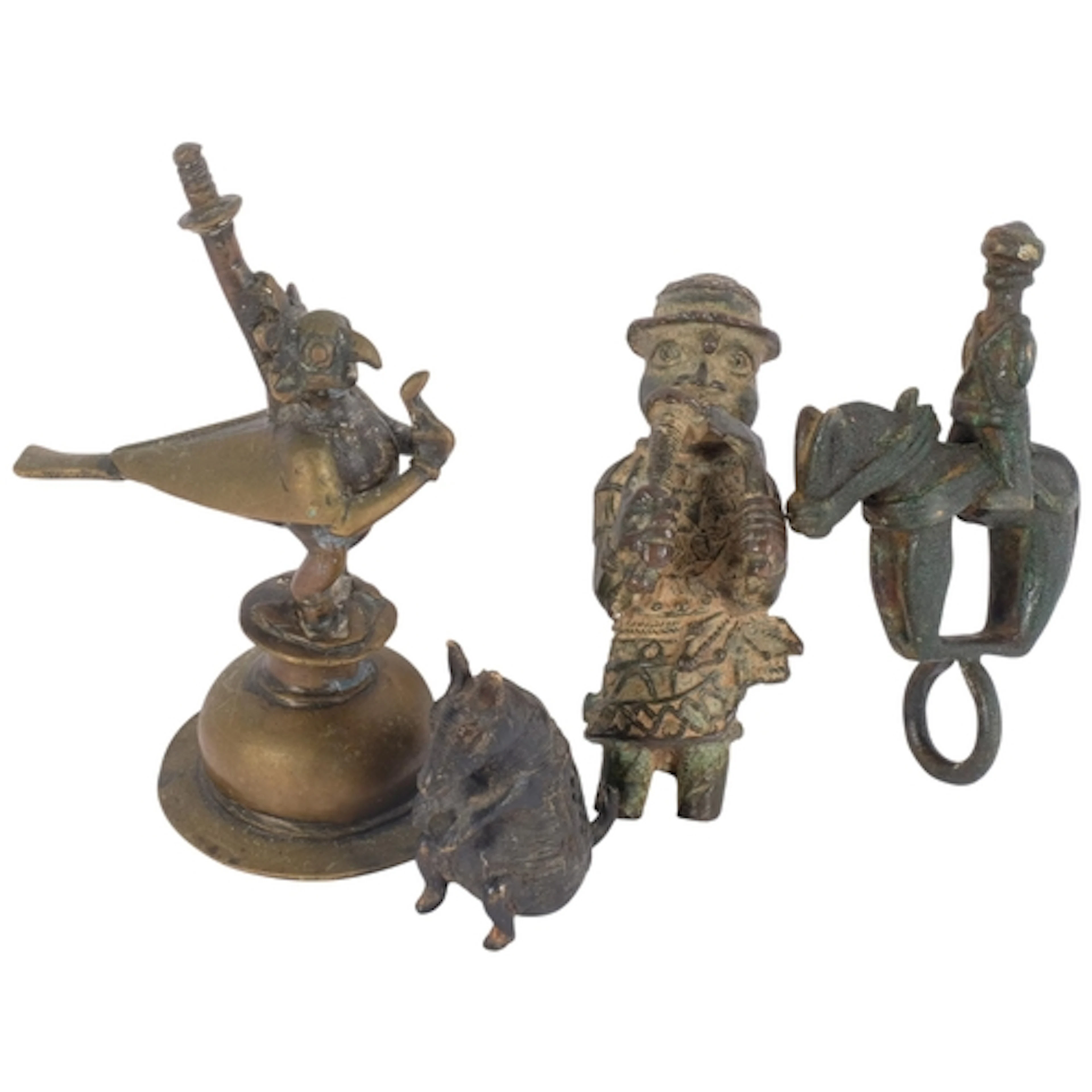 A group of 4 various bronze pieces, including a Hindu anthro...