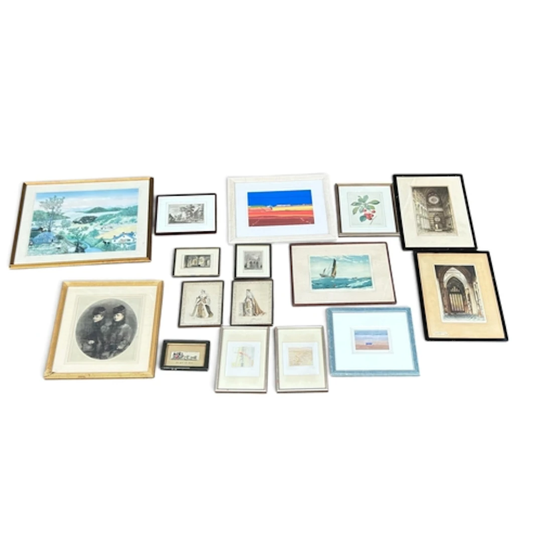A GROUP OF PRINTS, ETCHINGS, ENGRAVINGS TO INCLUDE ONE BY HE...