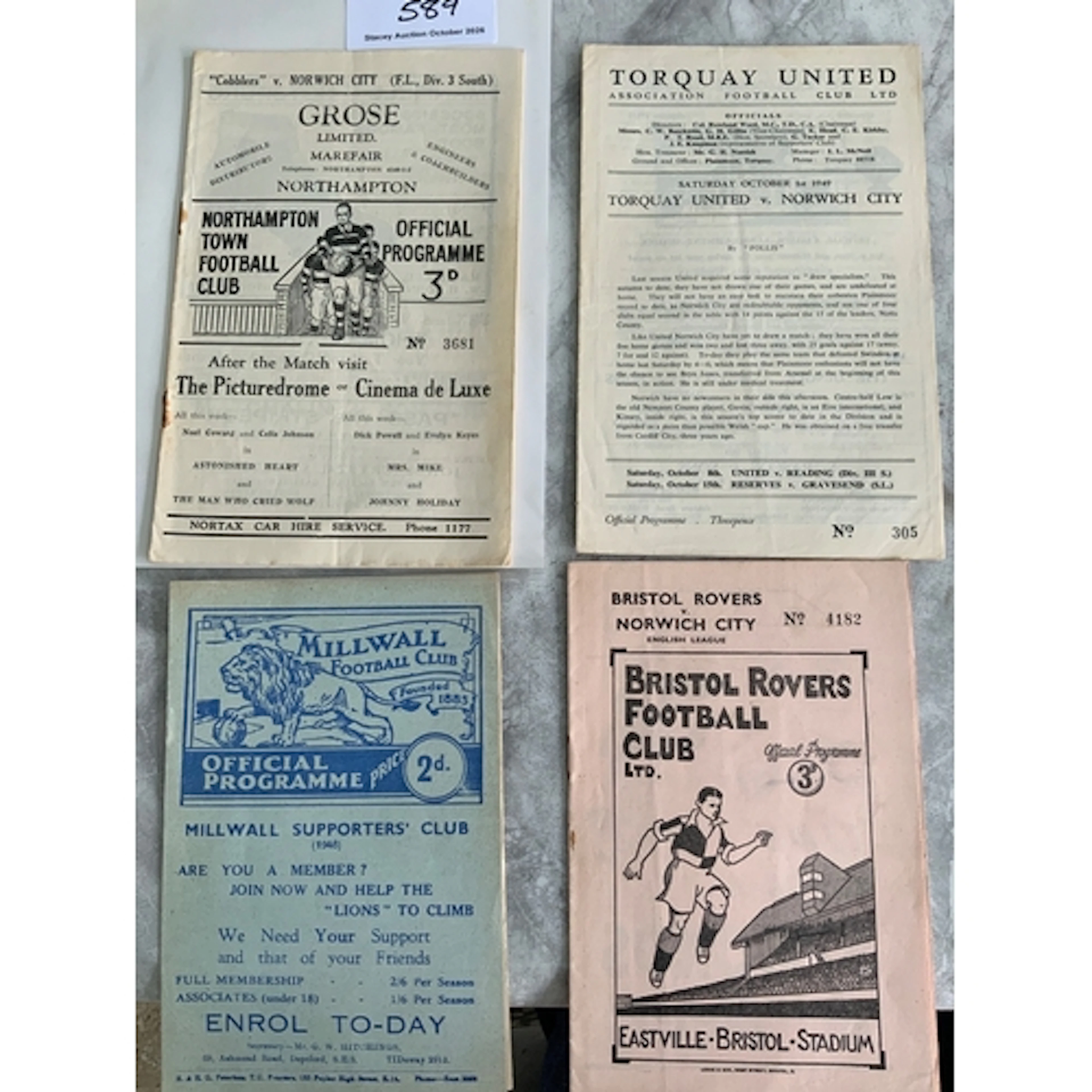 1940s Norwich City Away Football Programmes: 48/49 Millwall,...