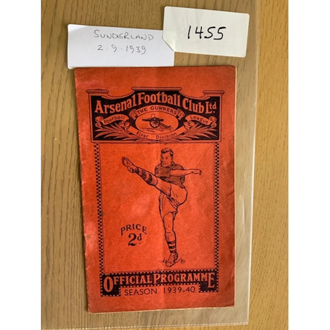 Arsenal 1939 - 1940 v Sunderland Football Programme: Truncat...
