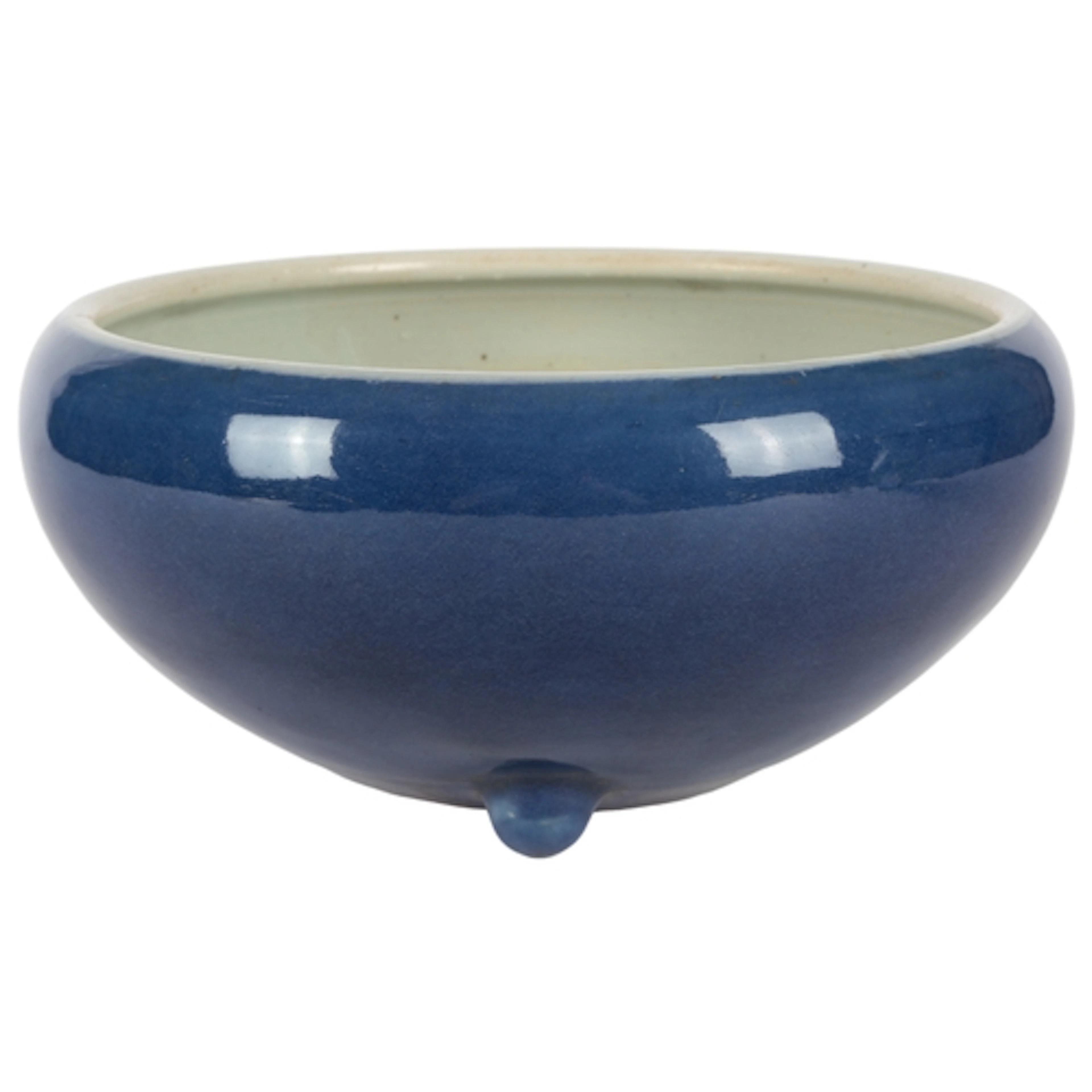 A large Chinese blue glazed tripod censer or narcissus bowl,...