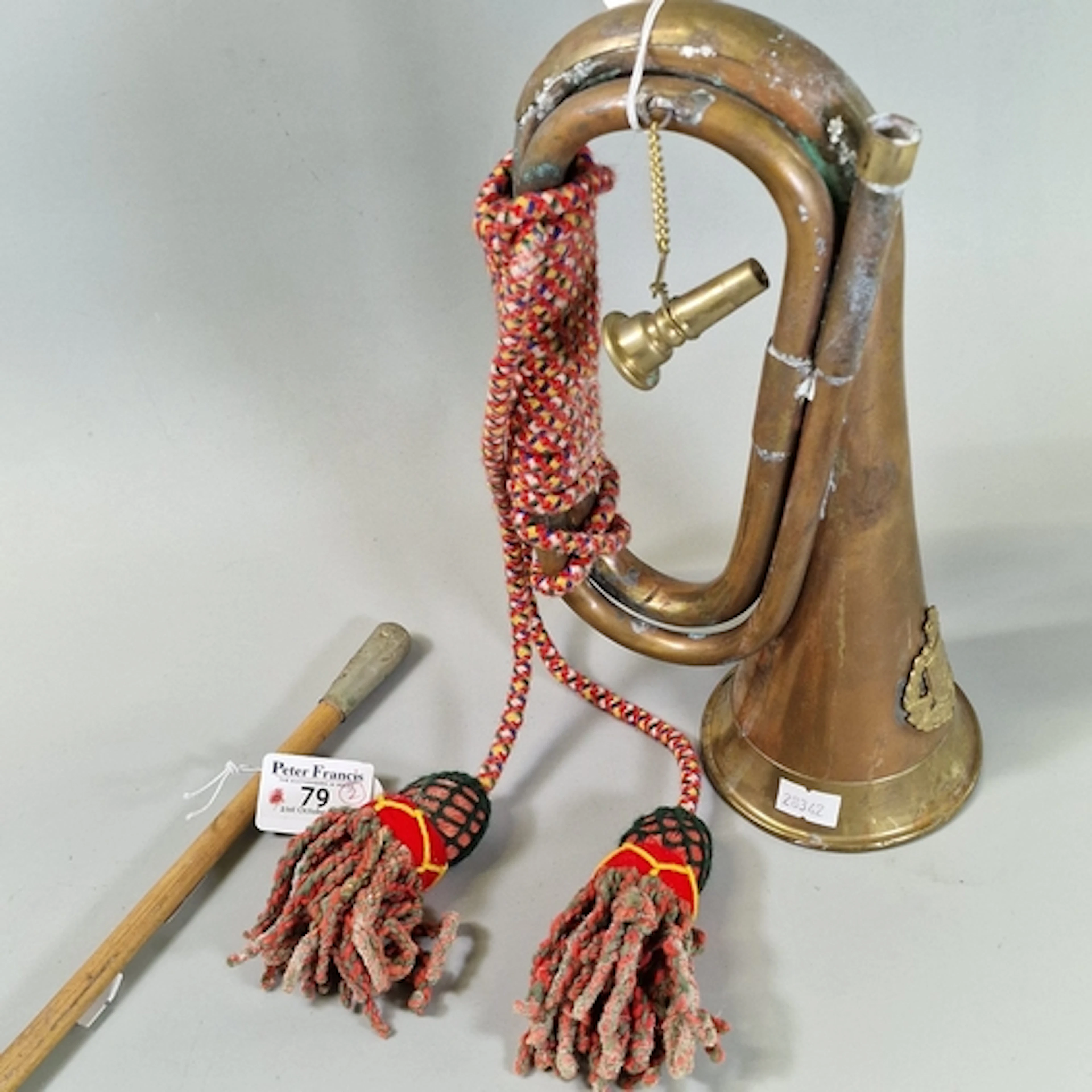 Brass military-style bugle with brass plate inscribed ‘Austr...