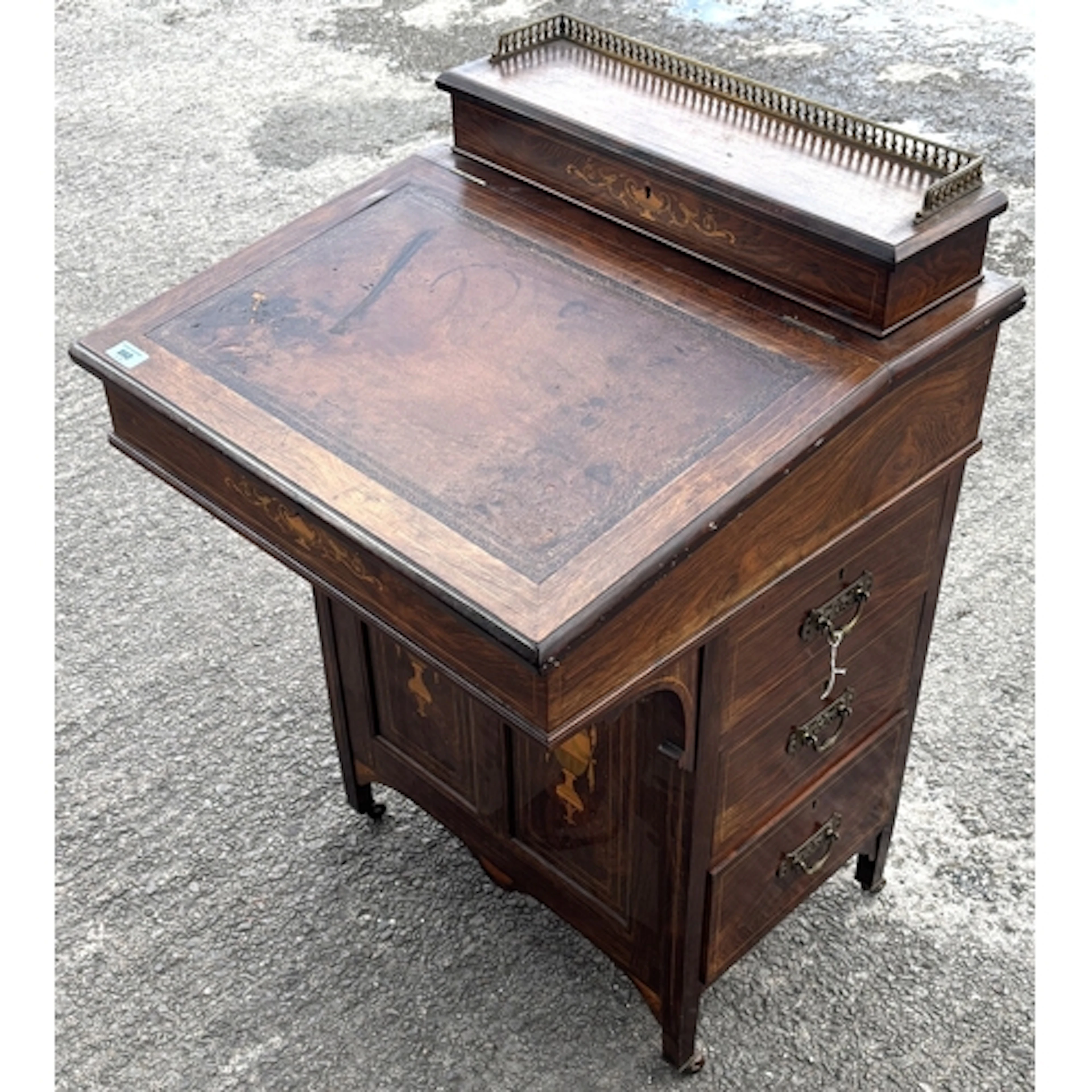 A rosewood 19th century Davenport with inlaid decoration, 3 ...