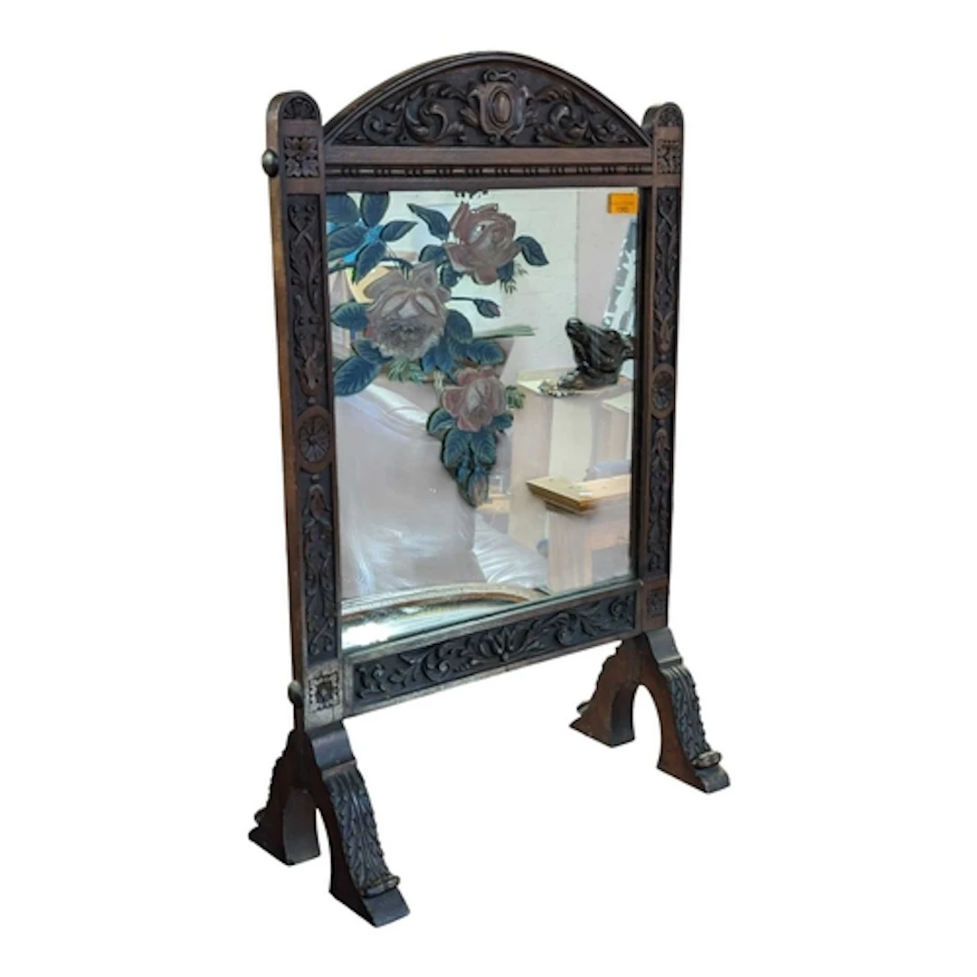 A 19th century Victorian painted glass fire screen. Having u...